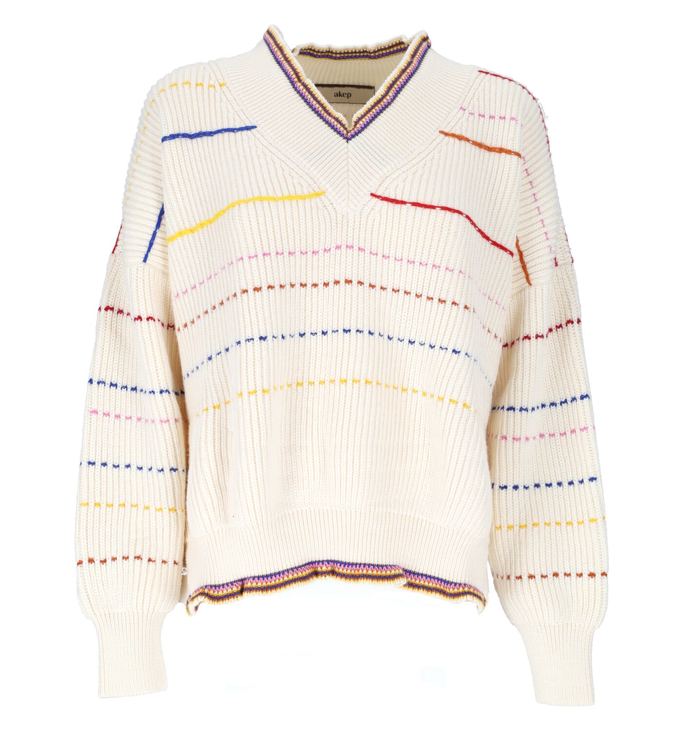 Pull scollo v con riche multicolor