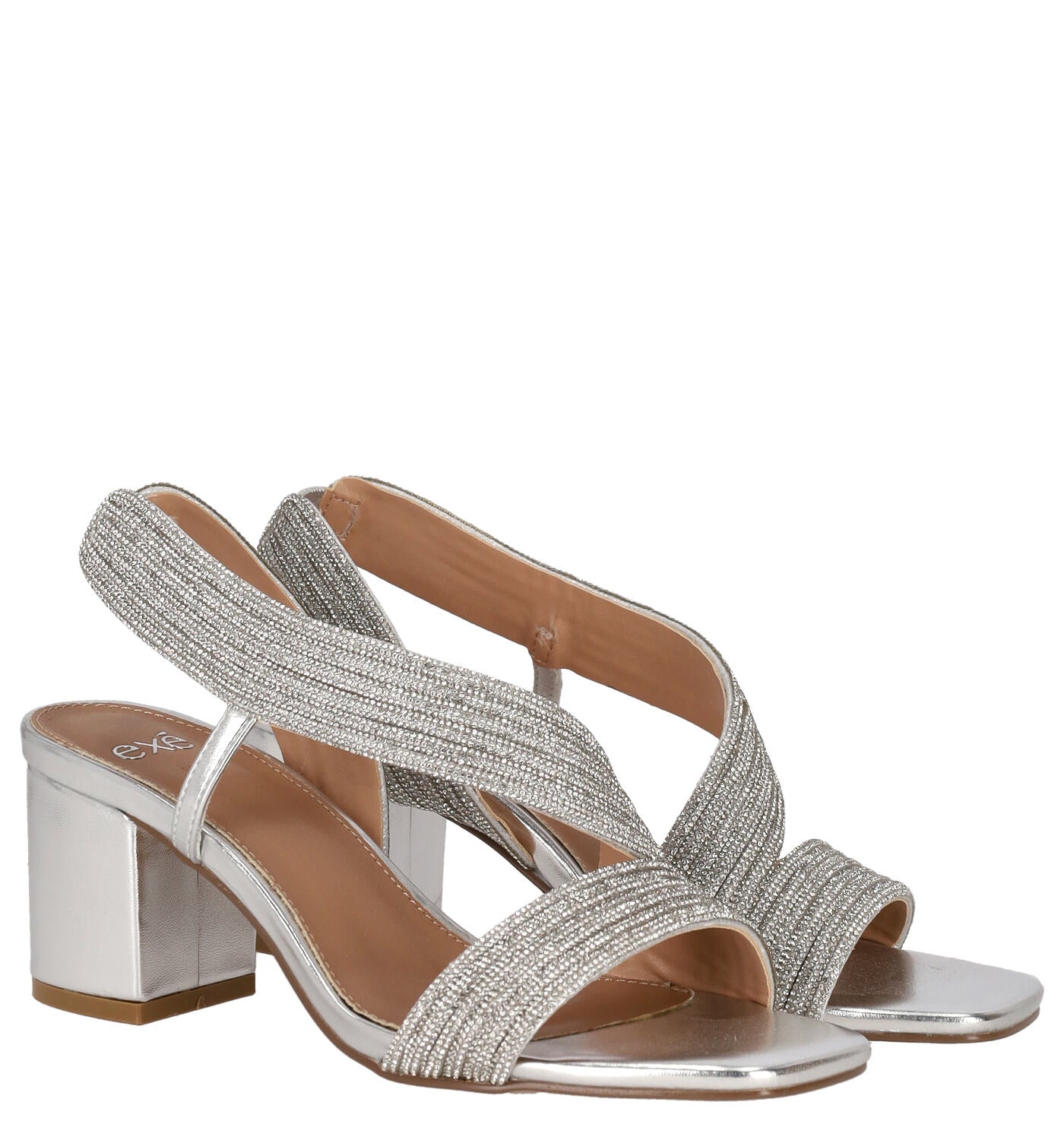 Sandalo fascia strass tacco largo alto 6 cm