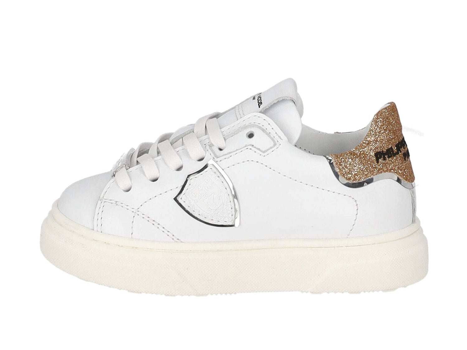 Sneakers in pelle con riporti glitterato