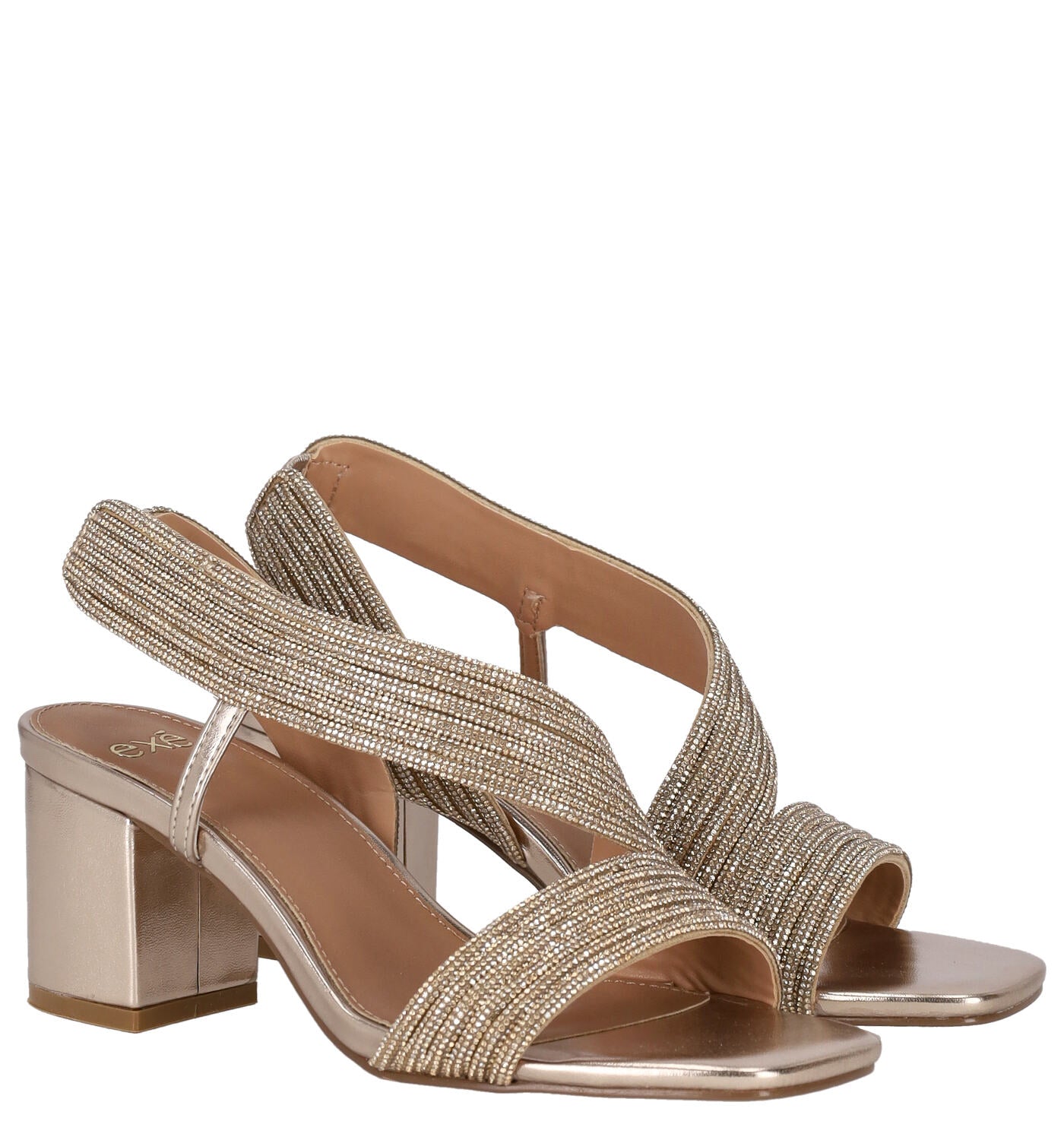 Sandalo fascia strass tacco largo alto 6 cm