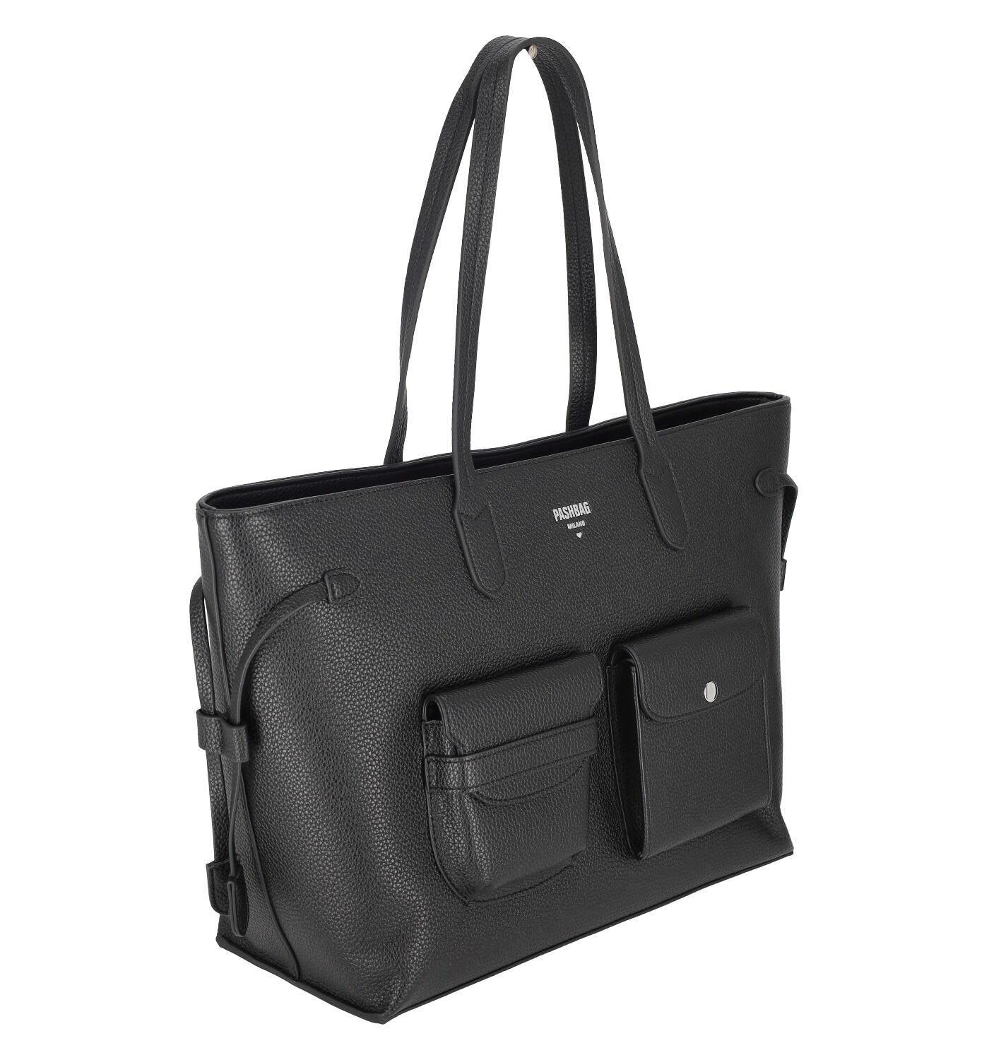 Borsa shopping con due tasche frontali e chiusura a zip
