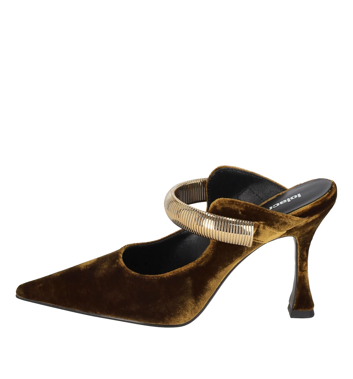 Sabot in velluto con cinturino oro , tacco altezza 10cm