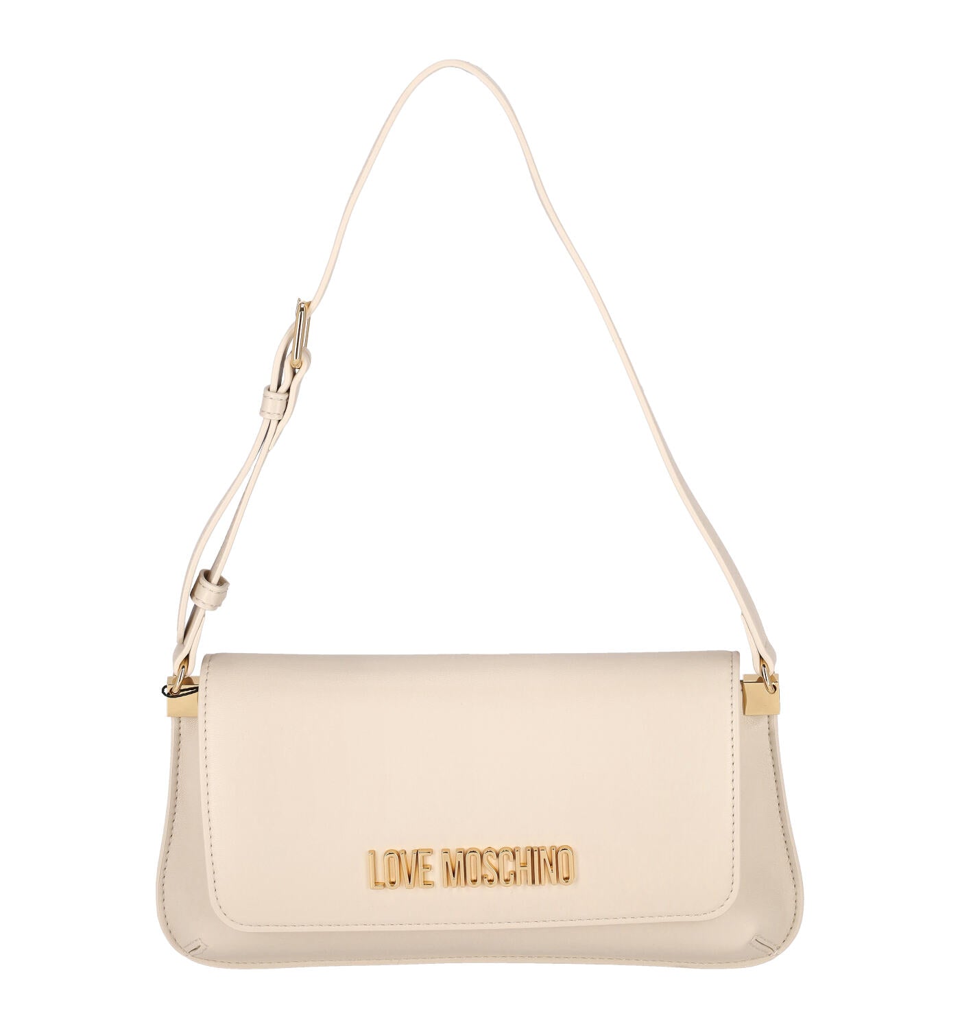 Borsa sottospalla con patta e logo lettering oro , manico regolabile.