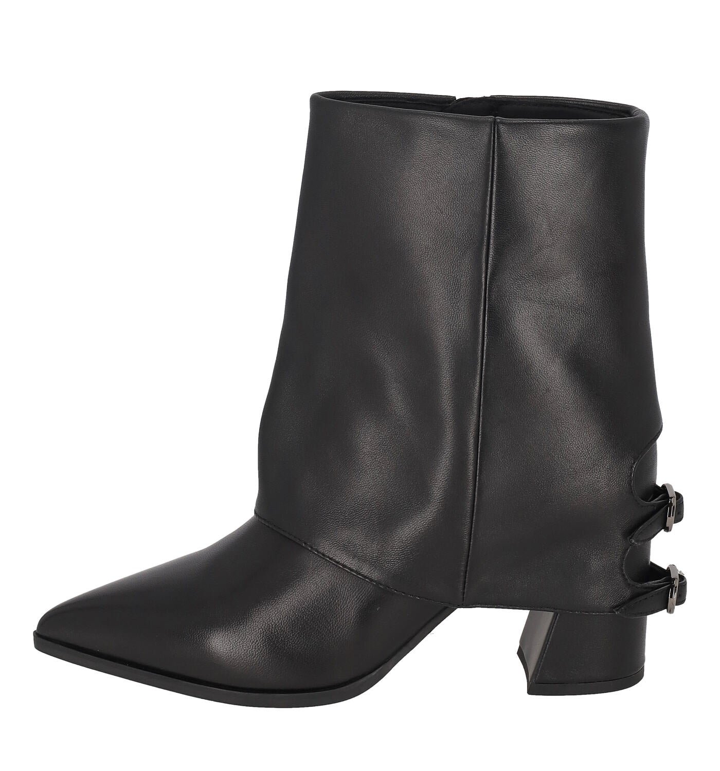 Tronchetto con risvolto in pelle, tacco altezza 7 cm .