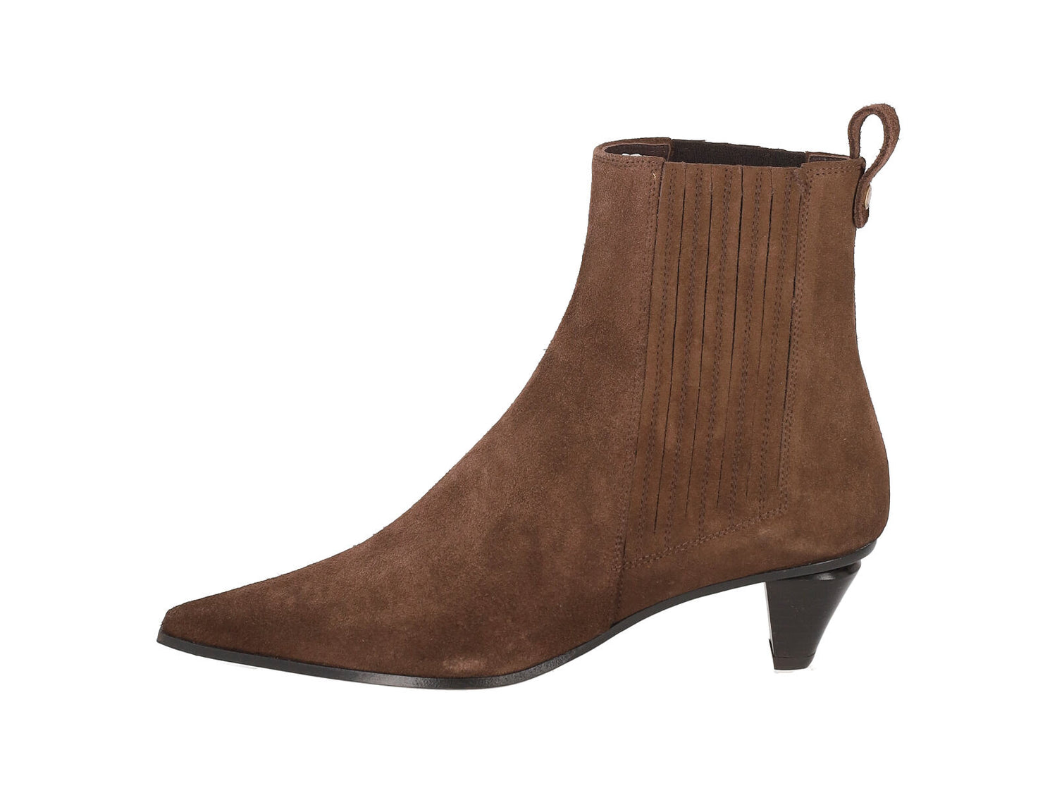 Stivaletto in camoscio con elastico , tacco altezza 5 cm.