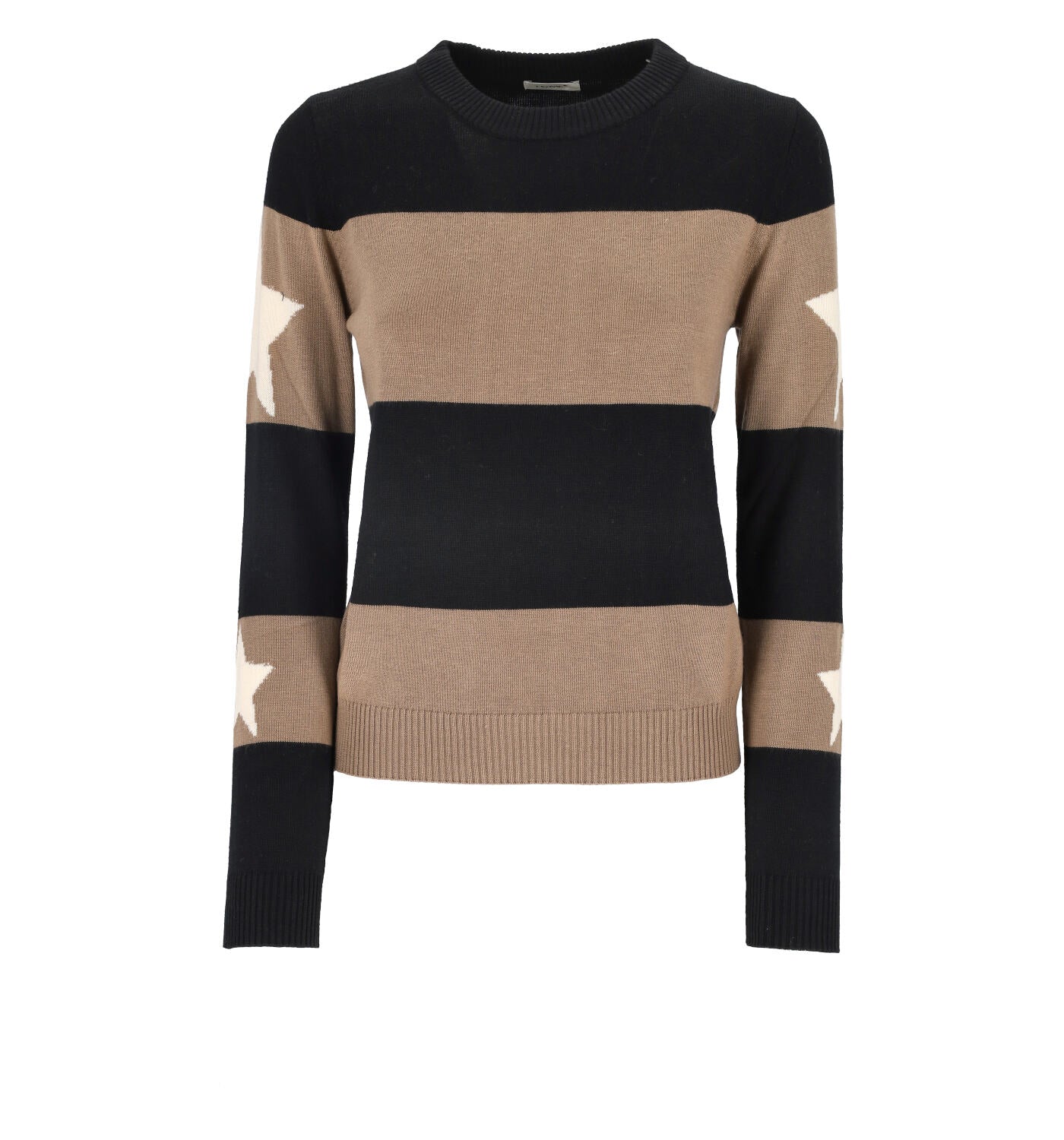 Maglia girocollo rigata nero-beige