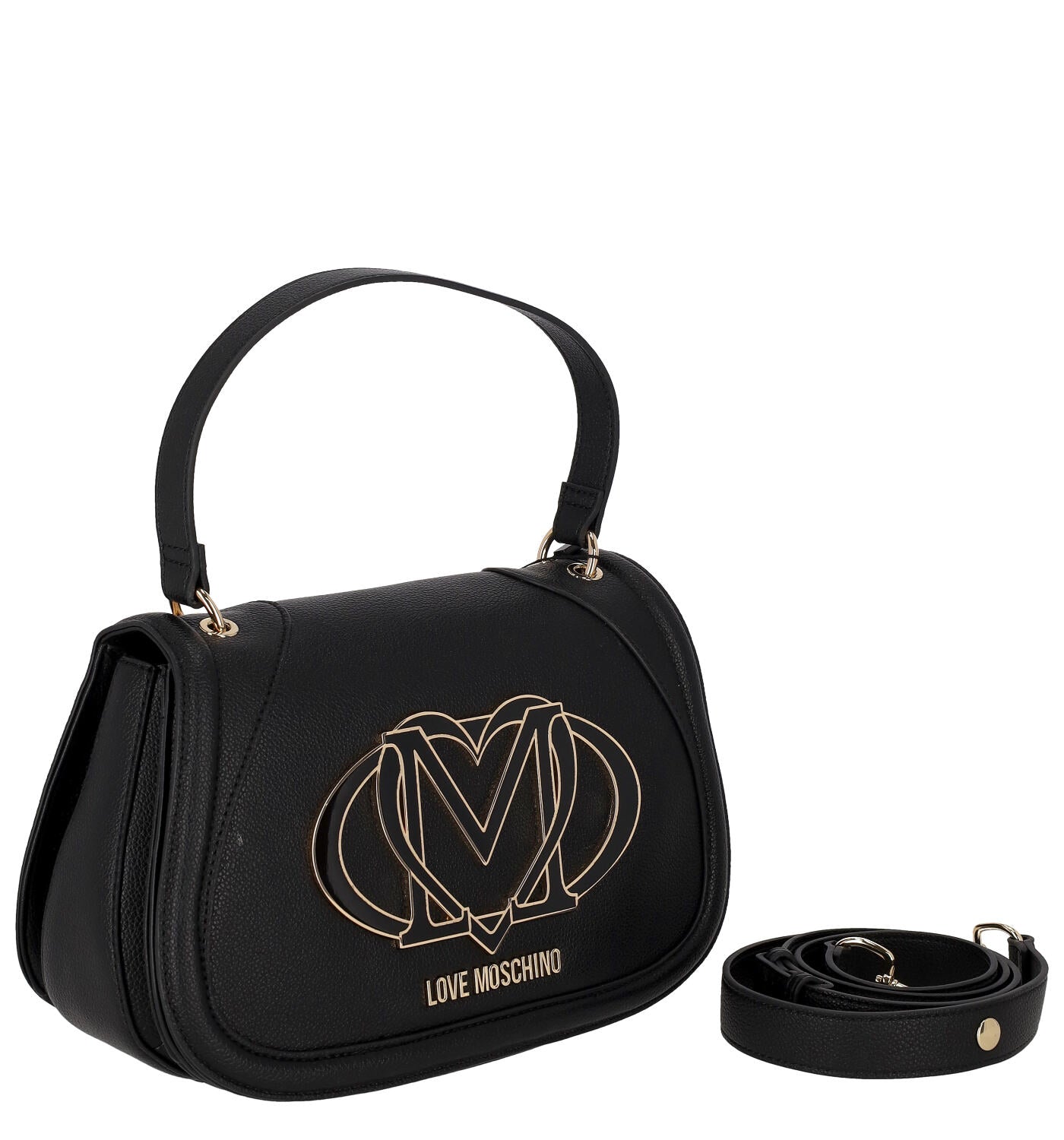 Borsa a tracolla ovale con patta , logo grande sul davanti , chiusura con bottone magnetico , manico corto e tracolla lunga removibile e regolabile.