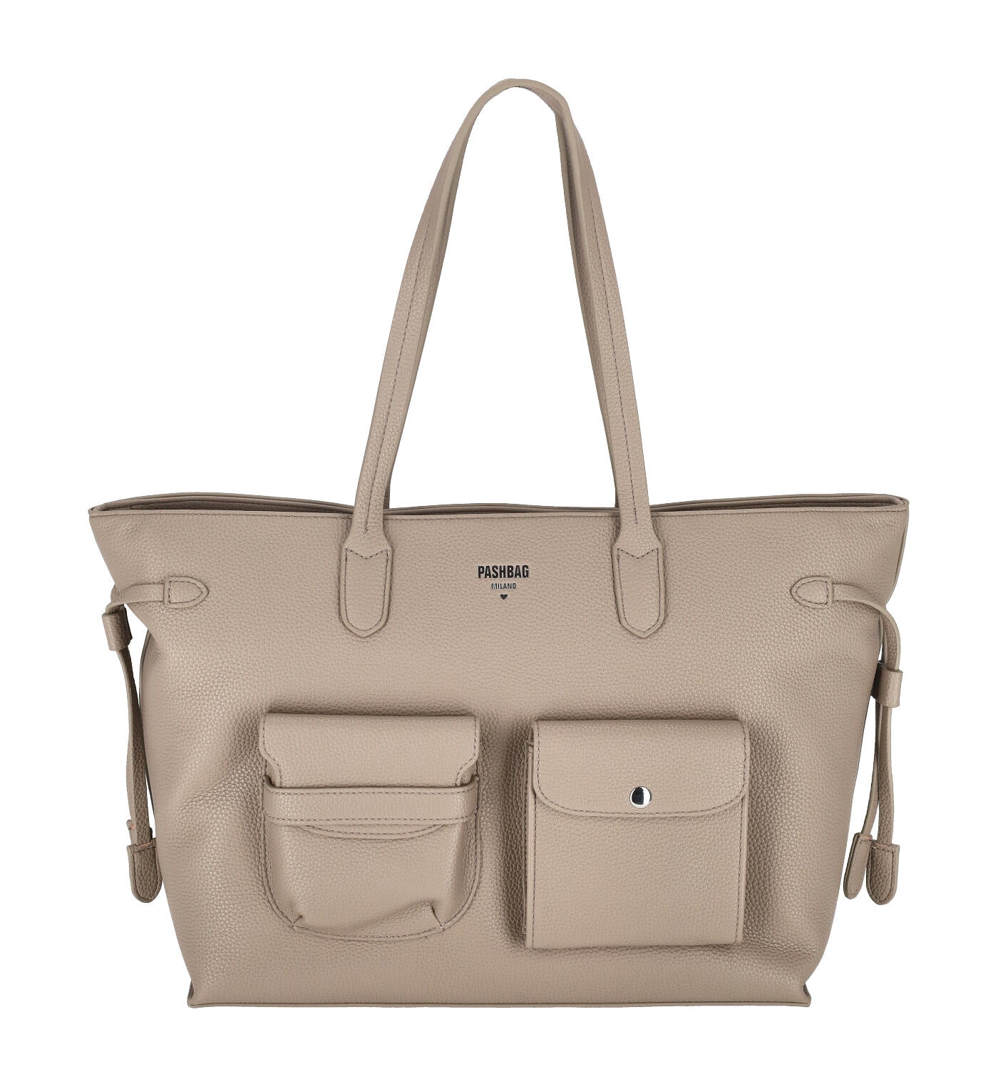 Borsa shopping con due tasche frontali e chiusura a zip