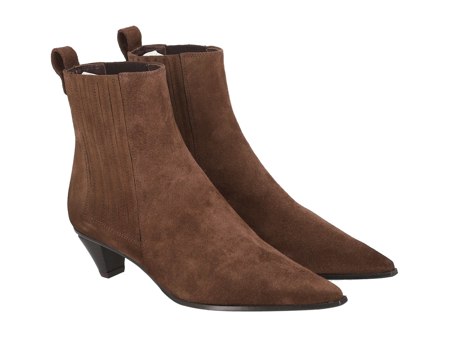 Stivaletto in camoscio con elastico , tacco altezza 5 cm.