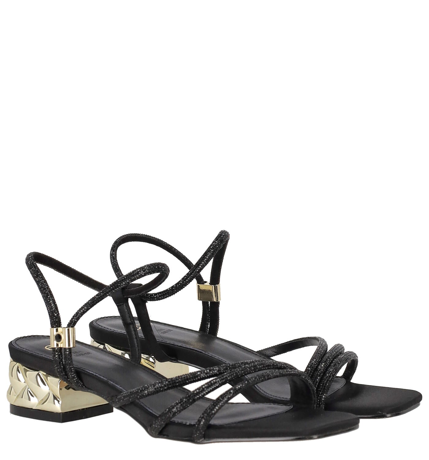 Sandalo con strass tacco oro, tacco alto 5 cm KATY