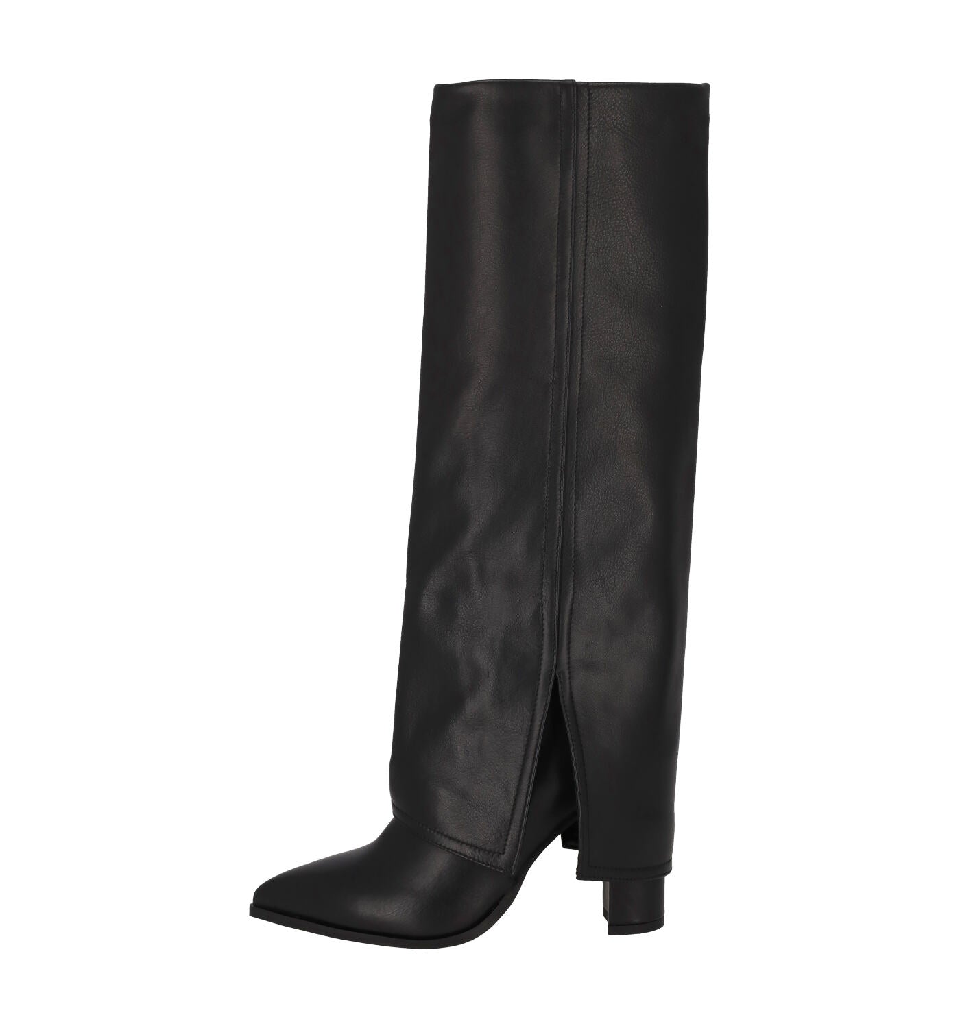 Stivale con risvolto e tacco largo altezza 9 cm.