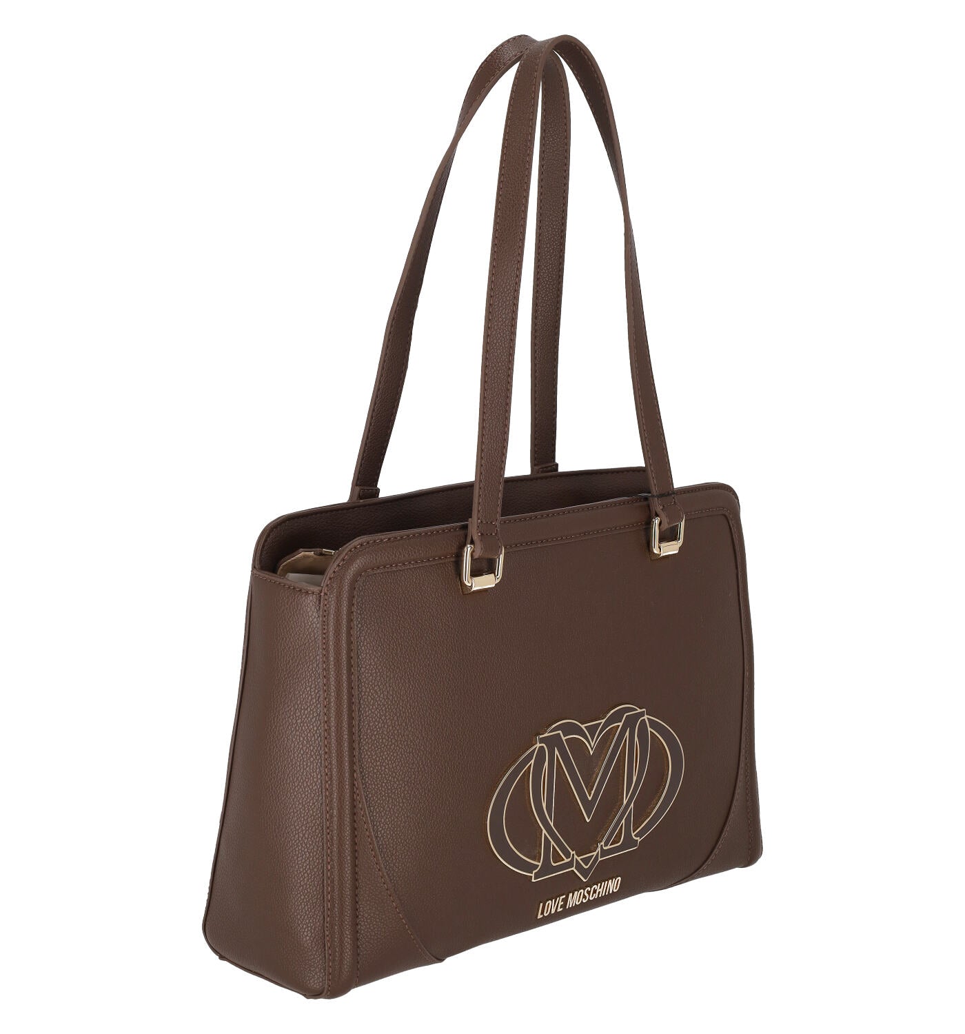 Shopping con logo sul davanti e chiusura con zip, doppio manico lungo.