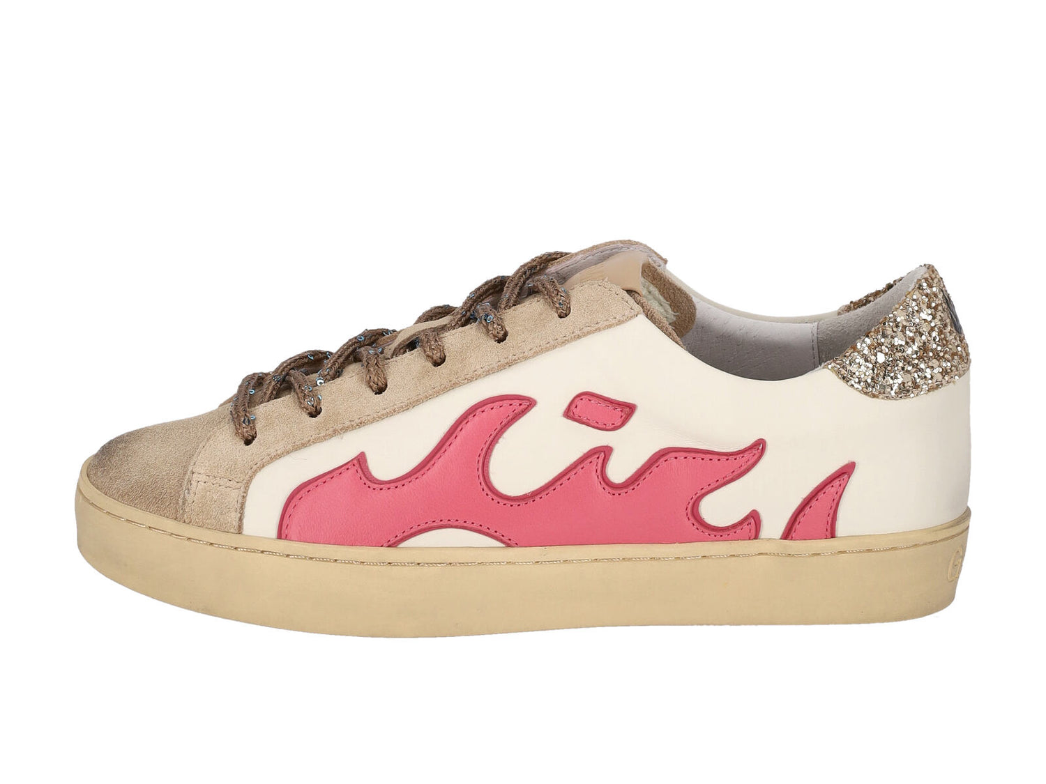 Sneakers in pelle e camoscio con riporti fuxia