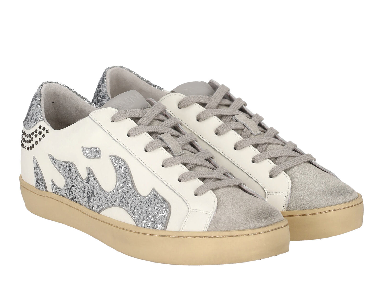Sneakers con glitter e riporti argento