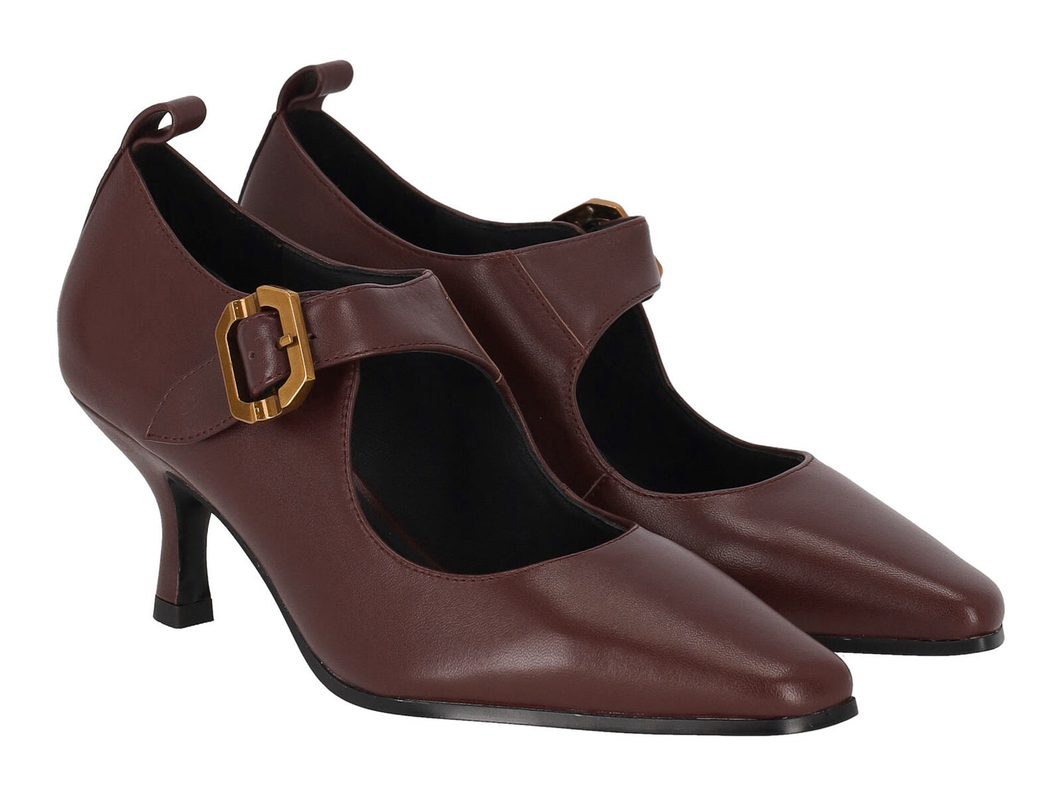 Decollètè in nappa con fibbia rame , tacco altezza 7 cm .