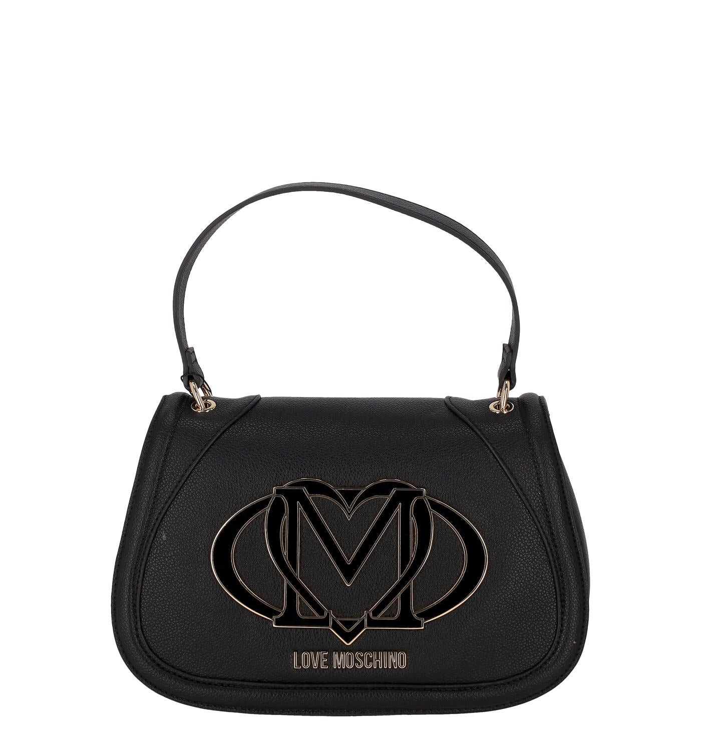 Borsa a tracolla ovale con patta , logo grande sul davanti , chiusura con bottone magnetico , manico corto e tracolla lunga removibile e regolabile.