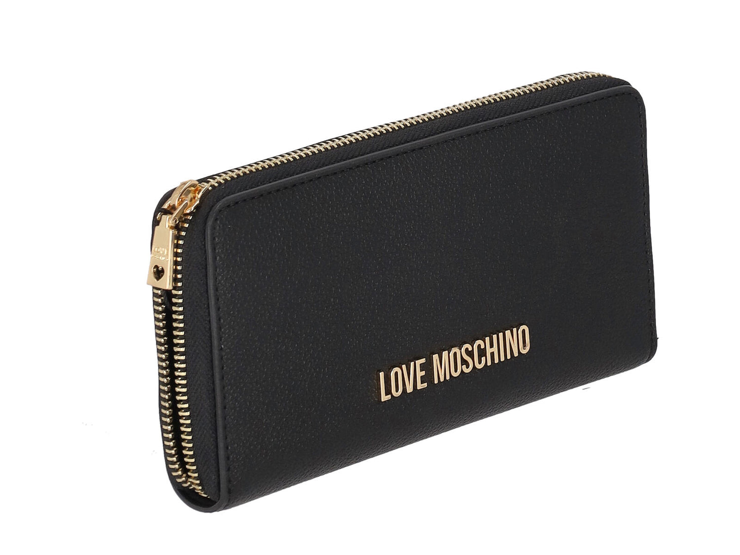 Portafoglio grande zip around con logo lettering piccolo oro