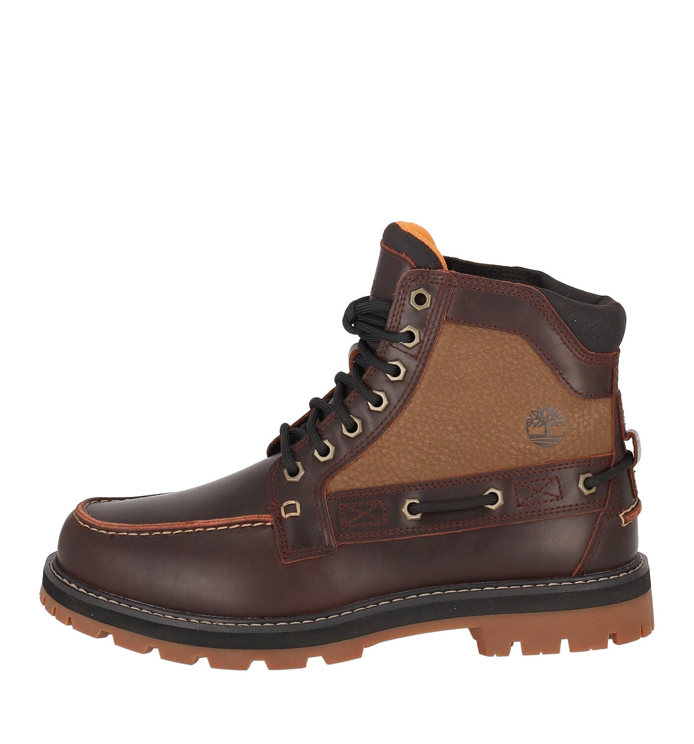 Polacchino barca in pelle e camoscio con lacci , suola in gomma.