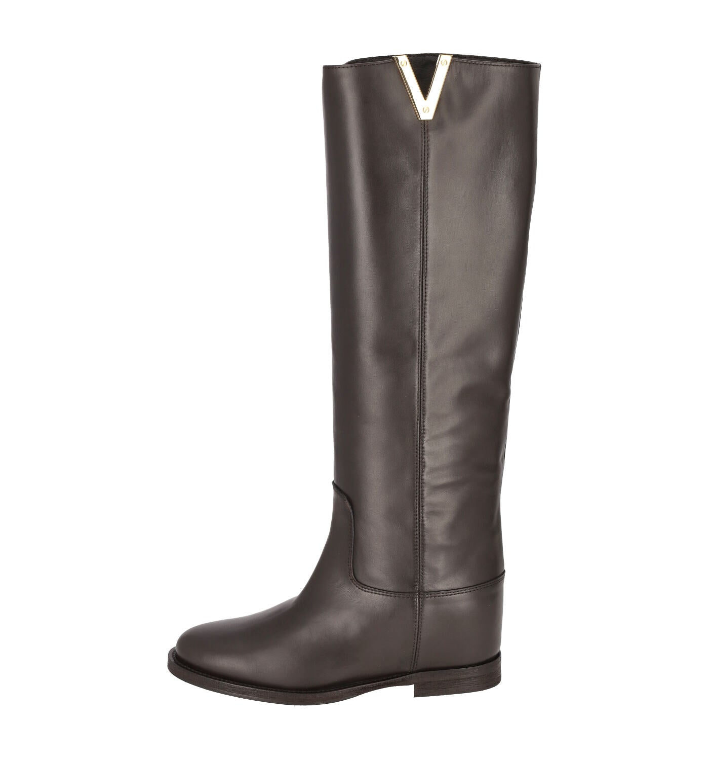 Stivale in pelle con logo V sui lati, zeppa interna alta 8cm