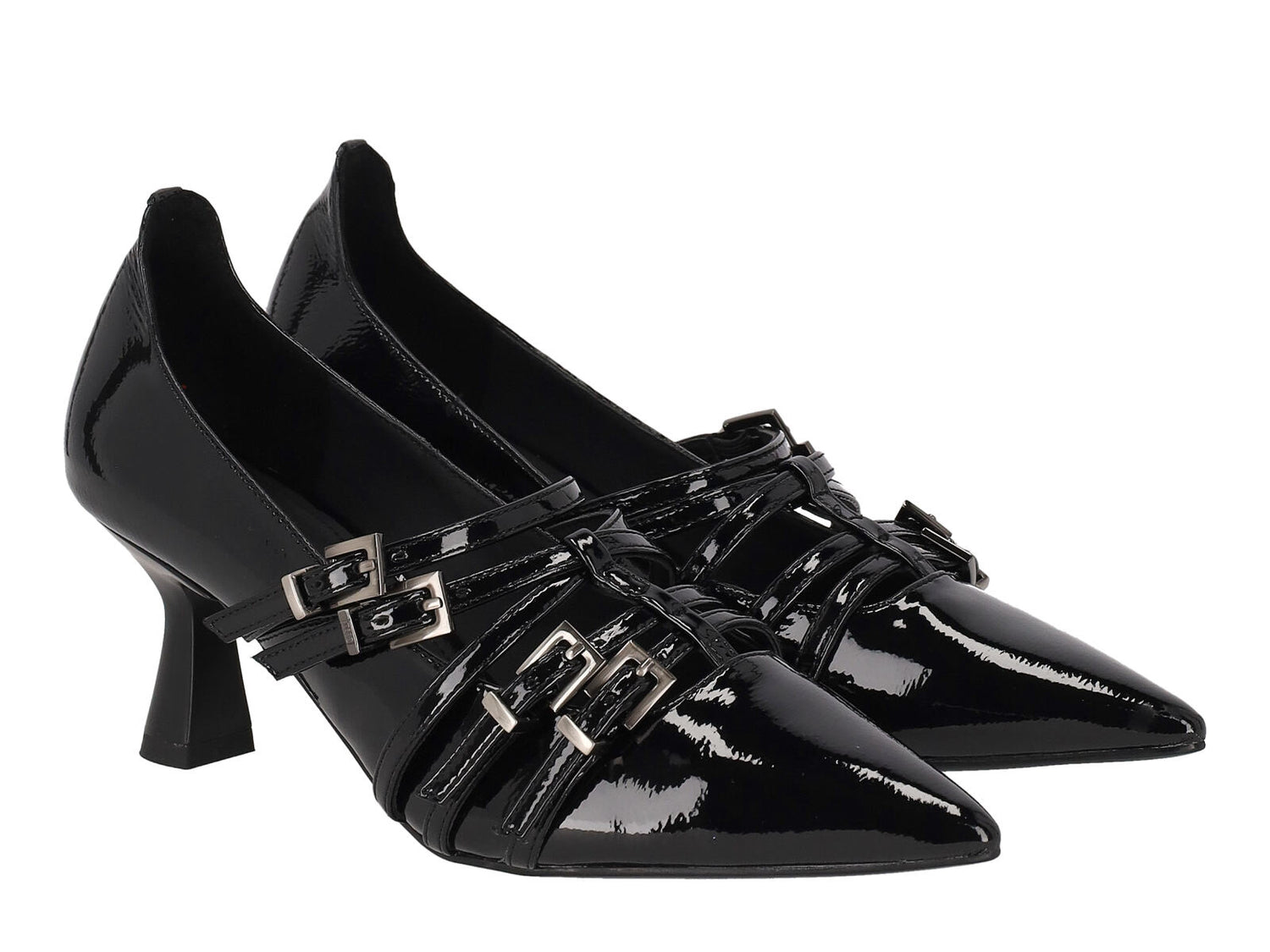 Decollètè in pelle di naplak con fibbie , tacco altezza 6 cm.