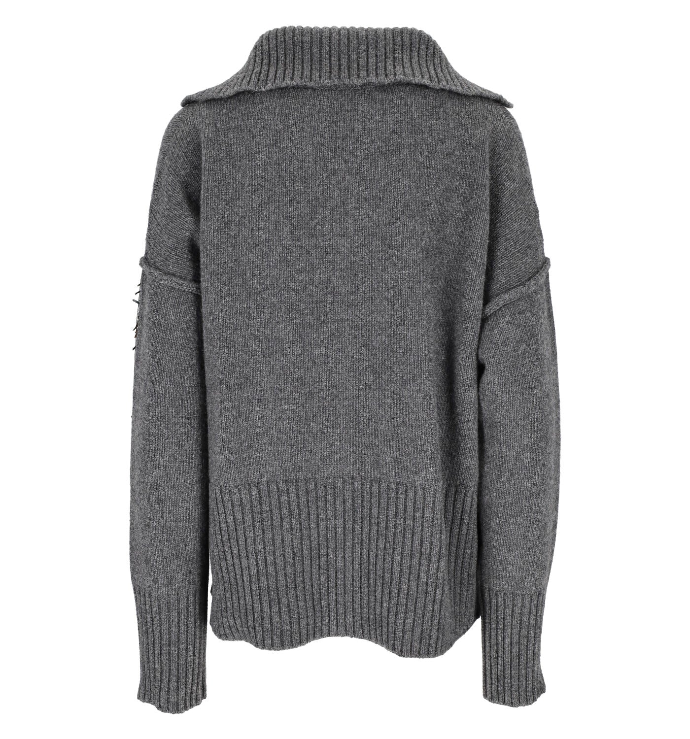 Pullover con scollo a V e maniche decorate con strass