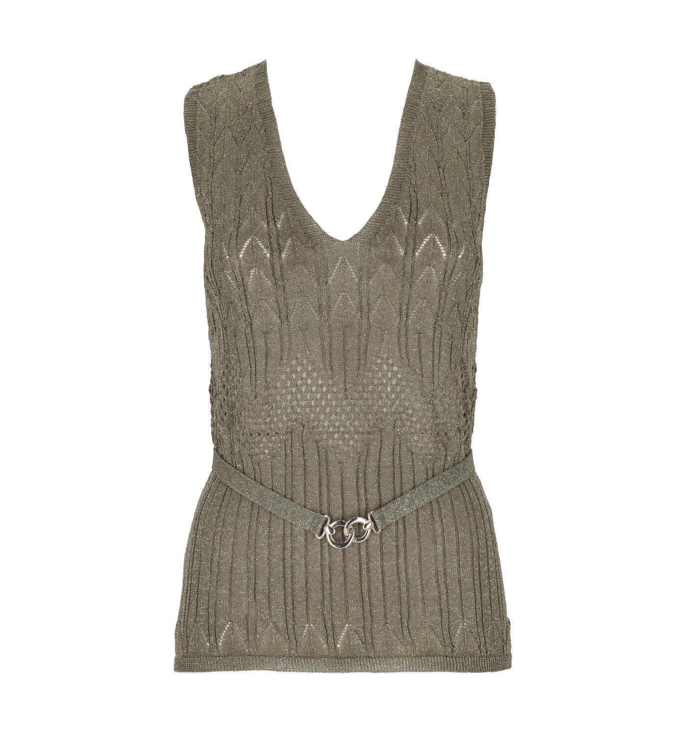 Top traforato lurex scollo a V con cinturino