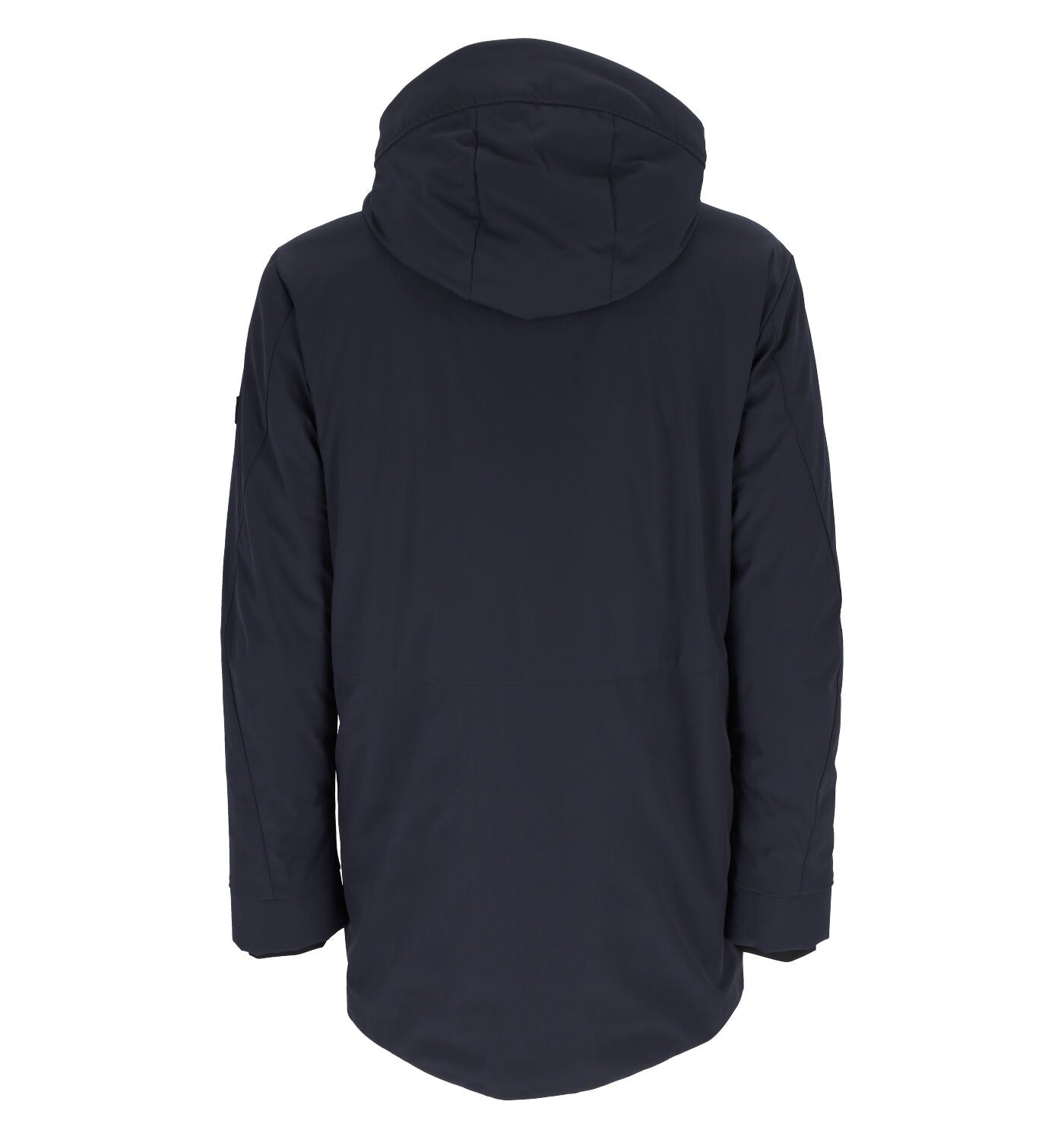 Giubbino lungo con cappuccio tessuto spalmato