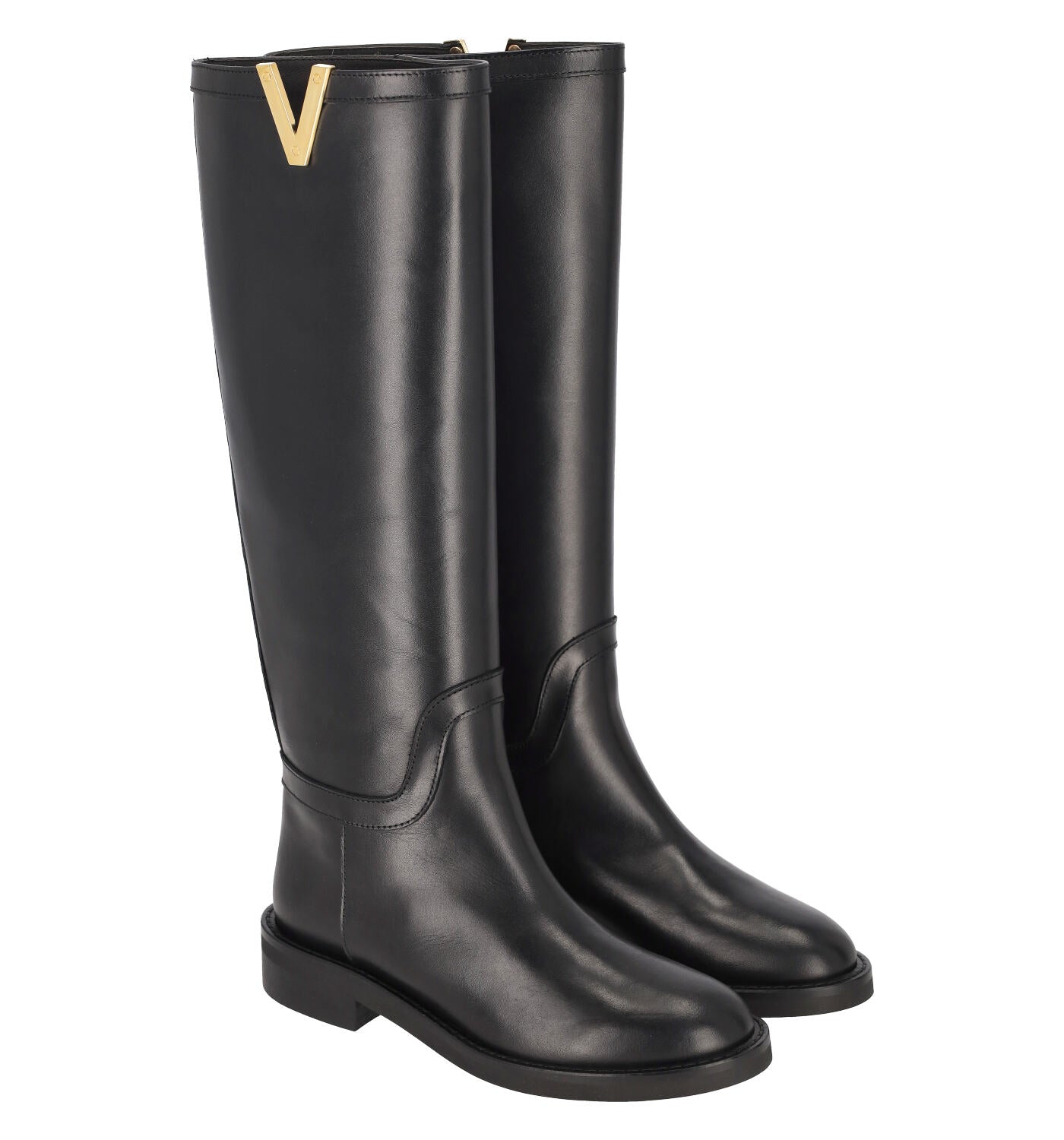 Stivale in pelle con logo V sui lati, tacco altezza 3 cm, fondo gomma