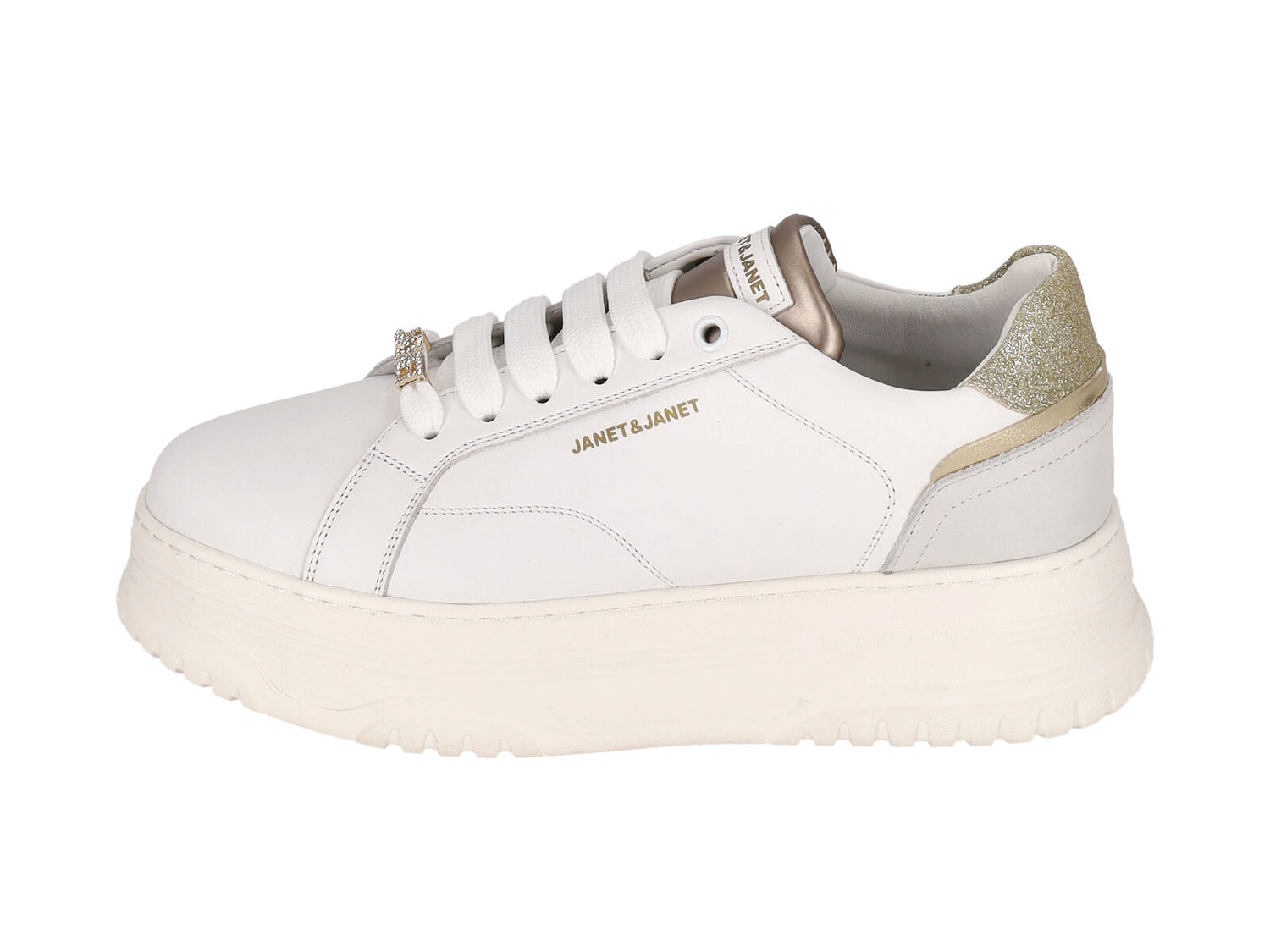 Sneakers in vitello e riporto glitterato platino