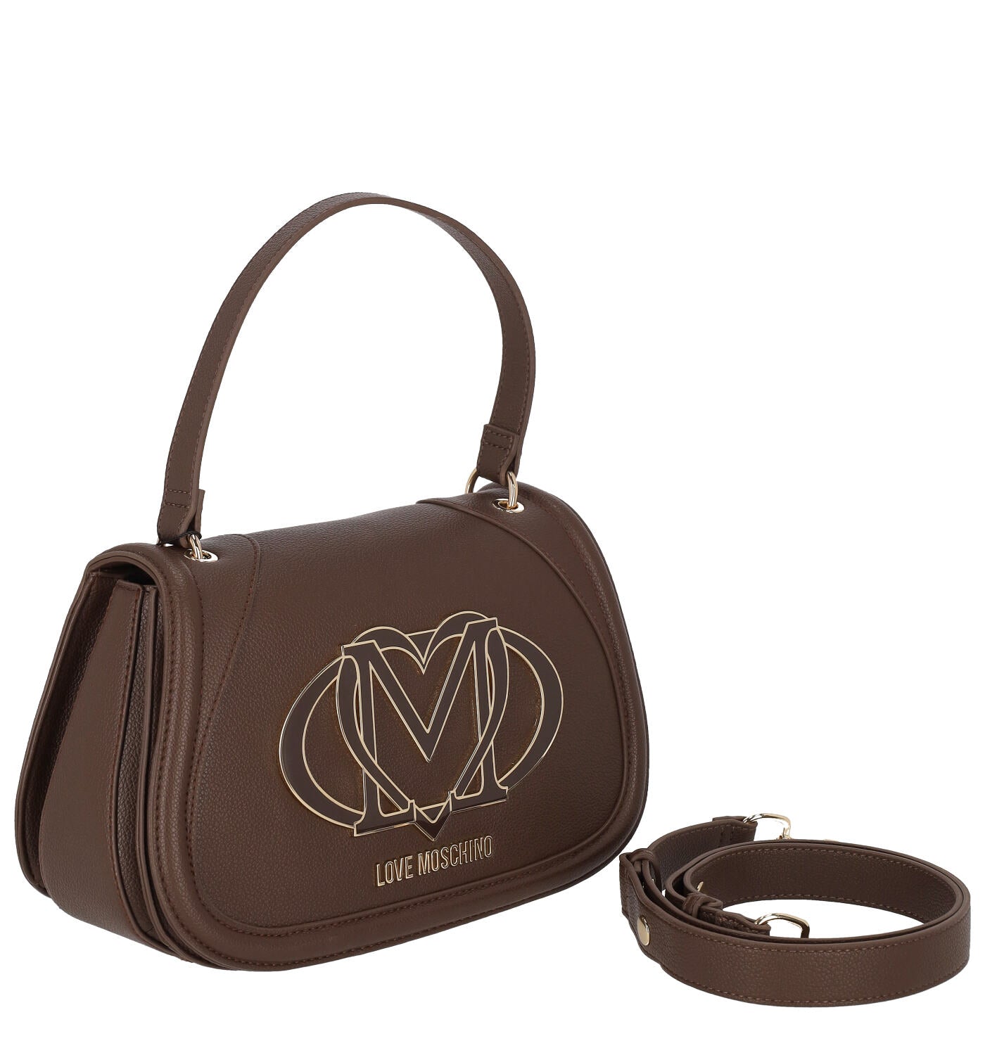 Borsa a tracolla ovale con patta e logo grande sul davanti, manico corto e tracolla lunga removibile .