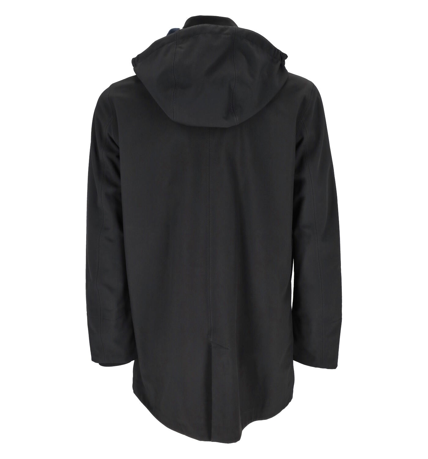 Giubbino parka 3/4 con cappuccio removibile, chiusura con zip e bottoni.