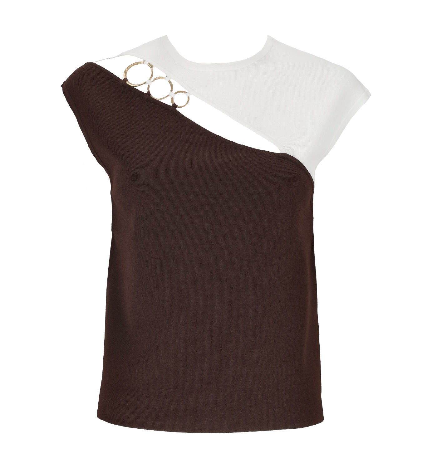 Maglia giromanica in tessuto elasticizzato bicolor con anelli oro