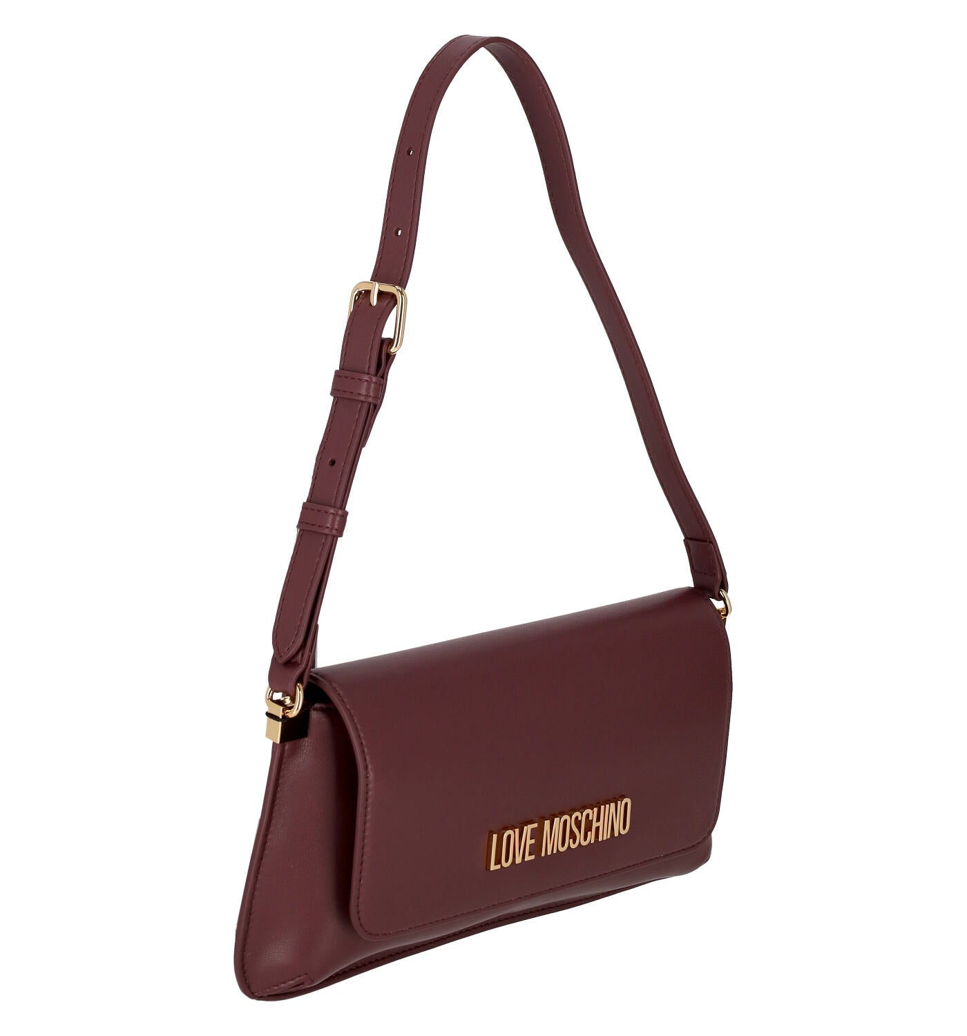 Borsa sottospalla con patta e logo sul davanti letteringo oro .