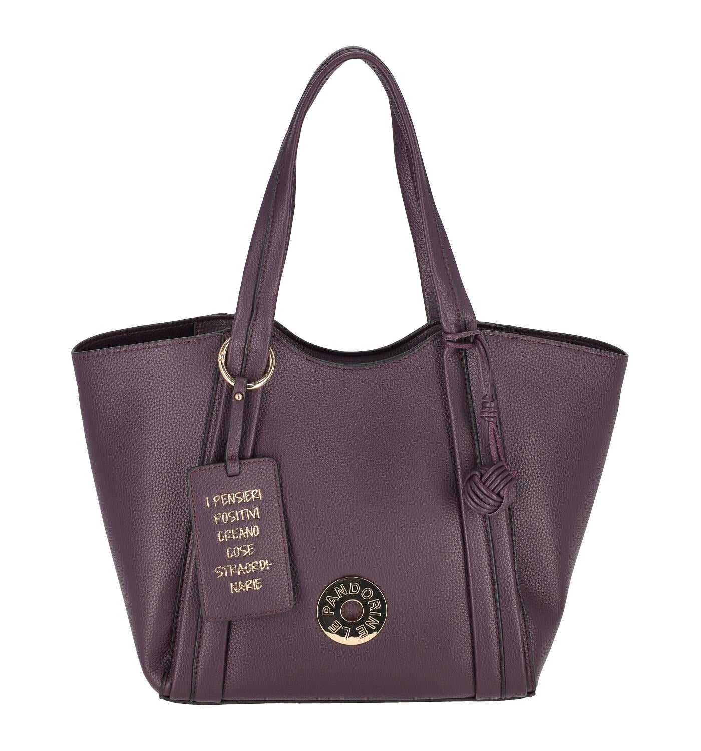 Borsa shopping con logo a cerchio, chiusura a zip con tracolla regolabile