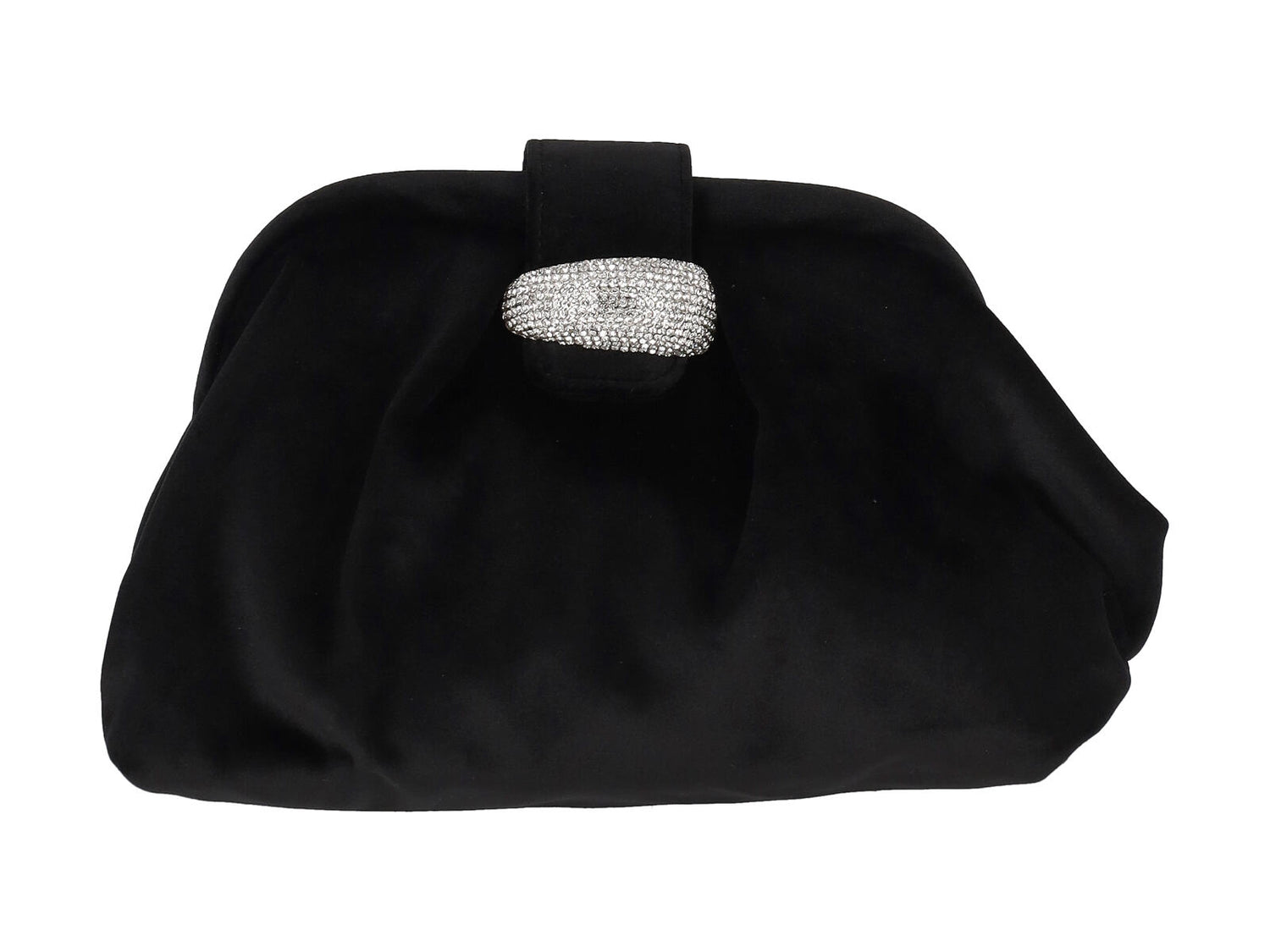 Clutch in velluto con chiusura magnetica e fibbia con strass.