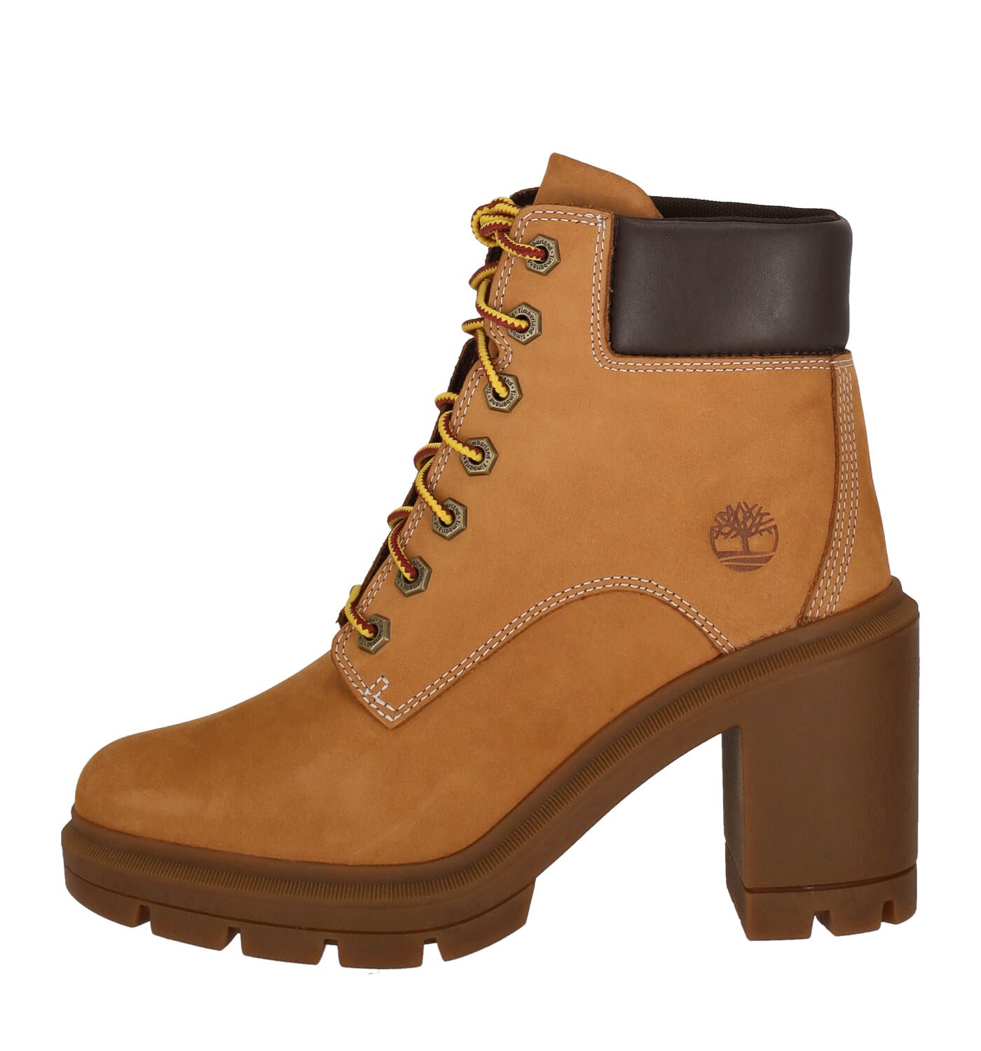 Tronchetto in nabuk con lacci e suola in gomma tacco largo altezza 9 cm .