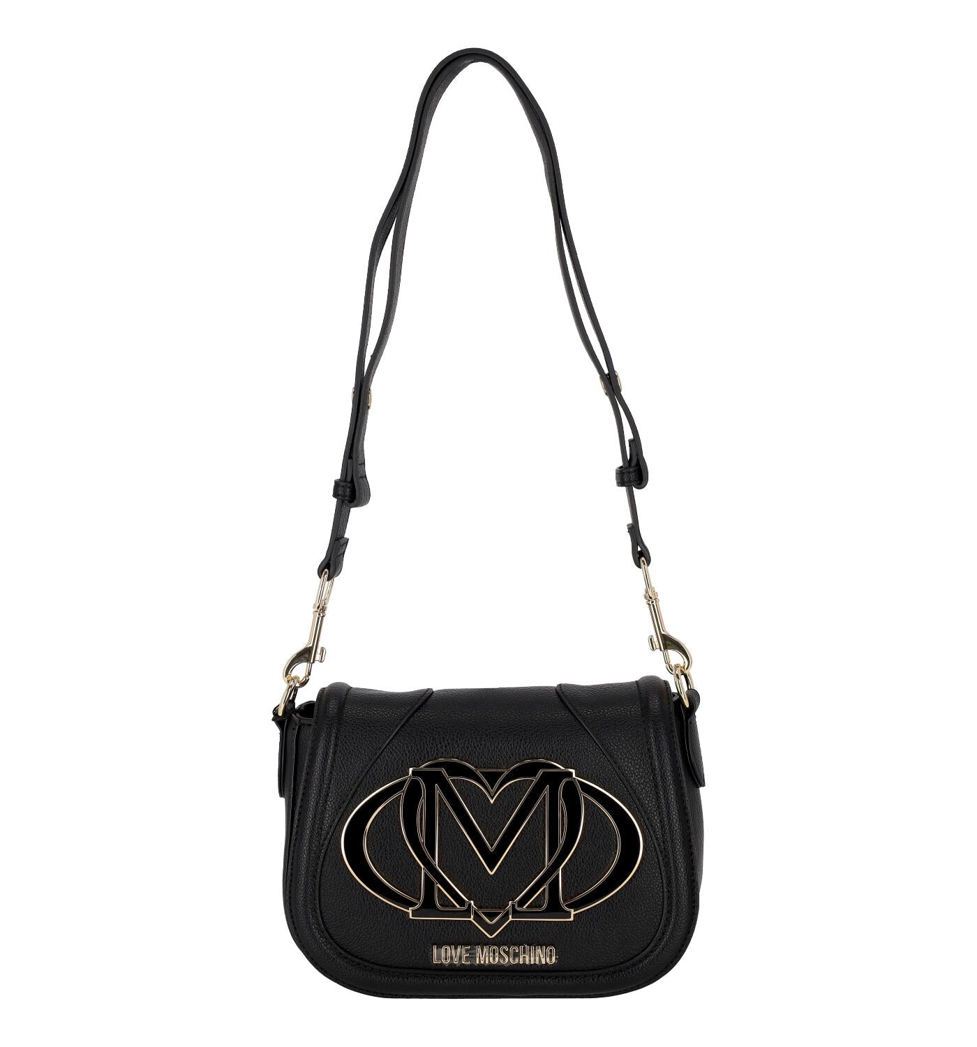 Borsa a tracolla con patta , logo grande sul davanti , tracolla regolabile .