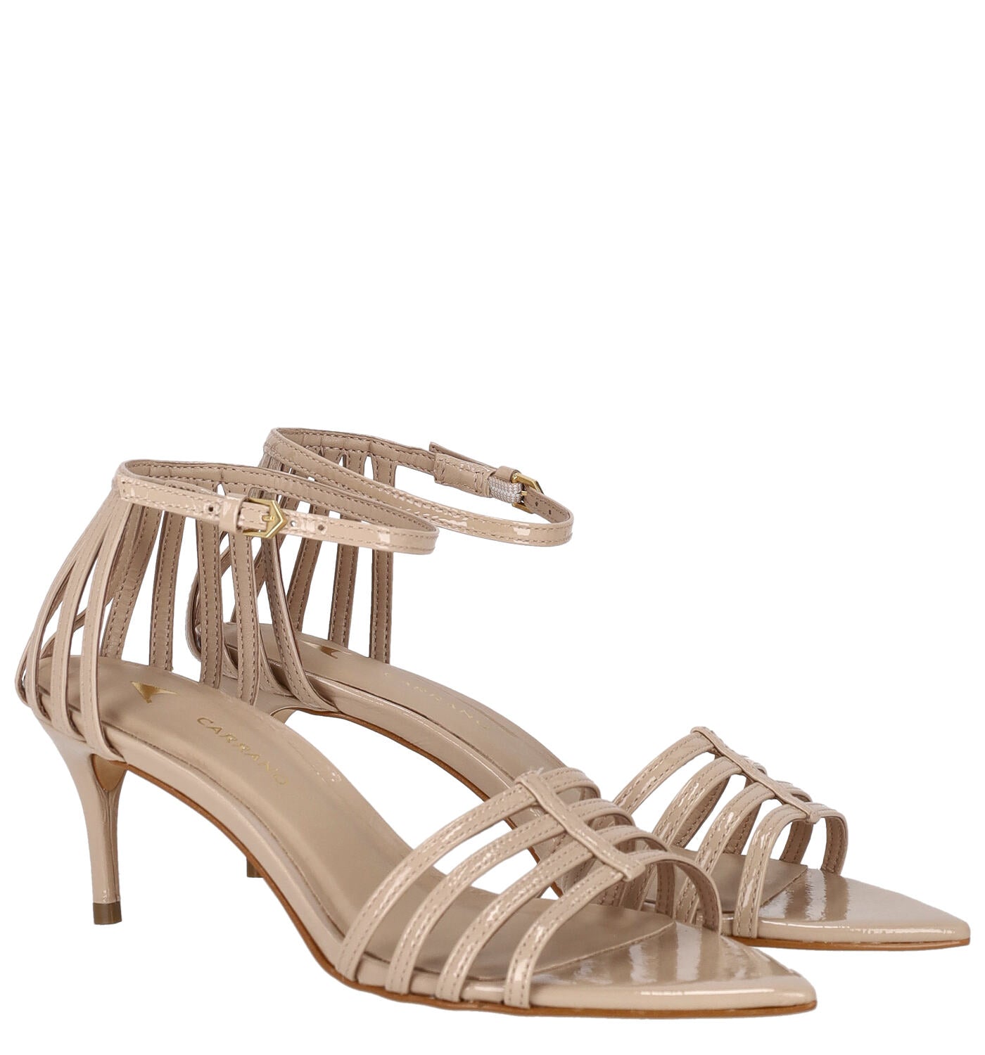 Sandalo fascette in vernice con talloniera, tacco alto 6 cm