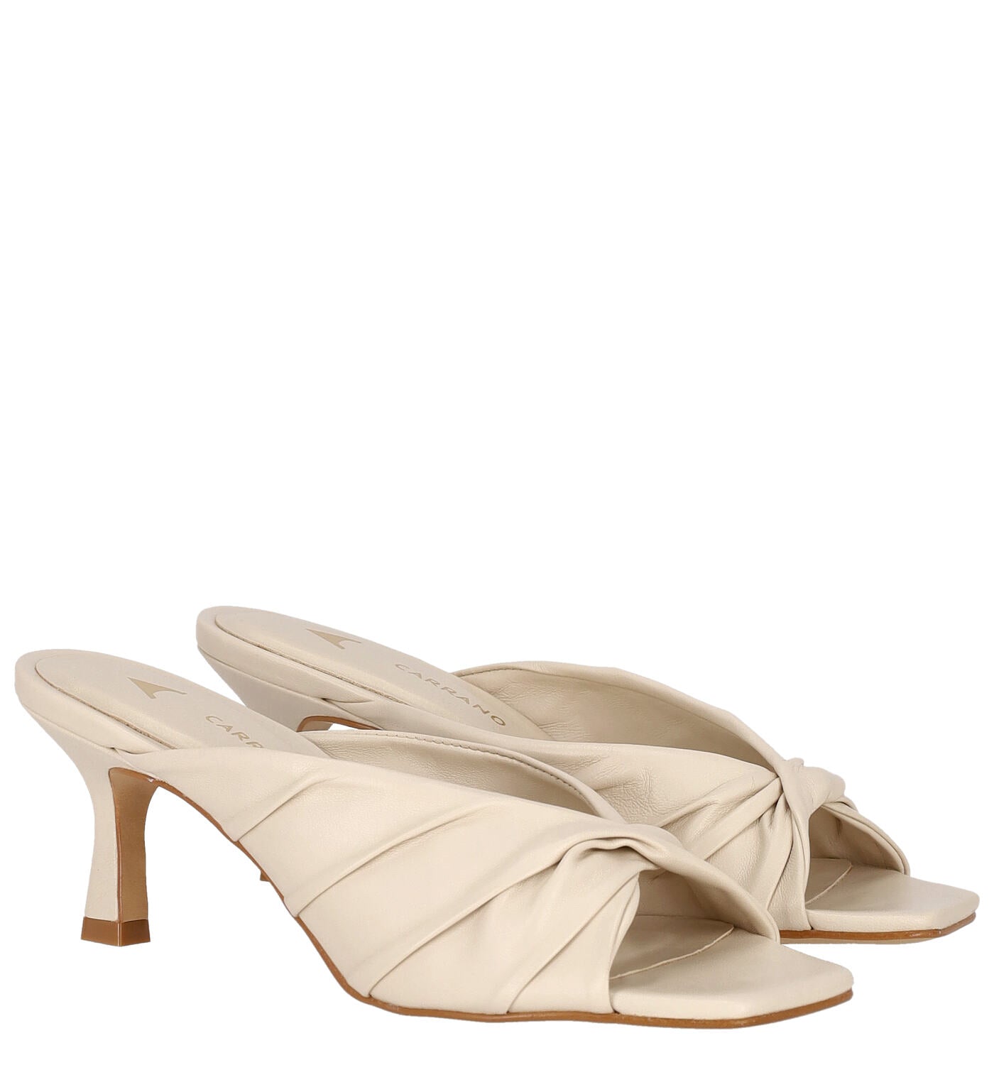 Scalzato in pelle arricciata incrocio, tacco alto 6 cm