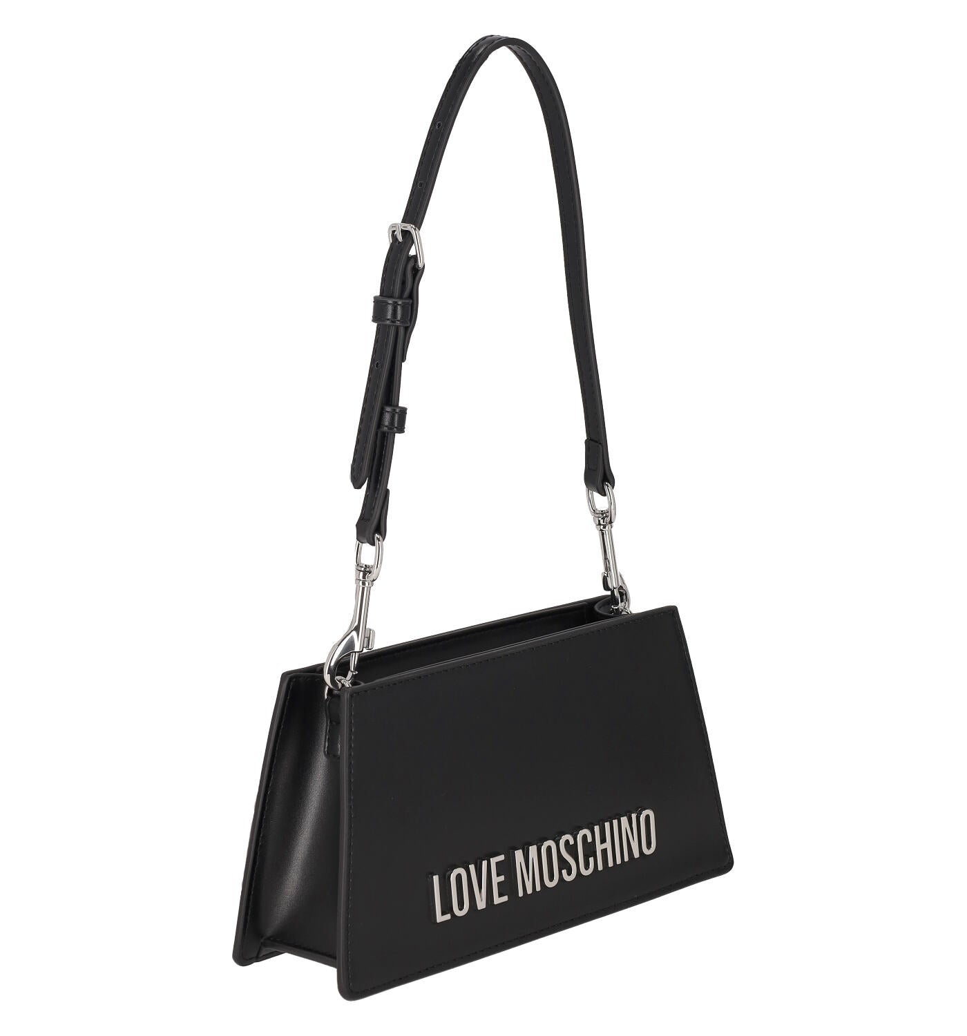 Borsa sotto spalla con logo lettering argento , manico regolabile e chiusura con zip.