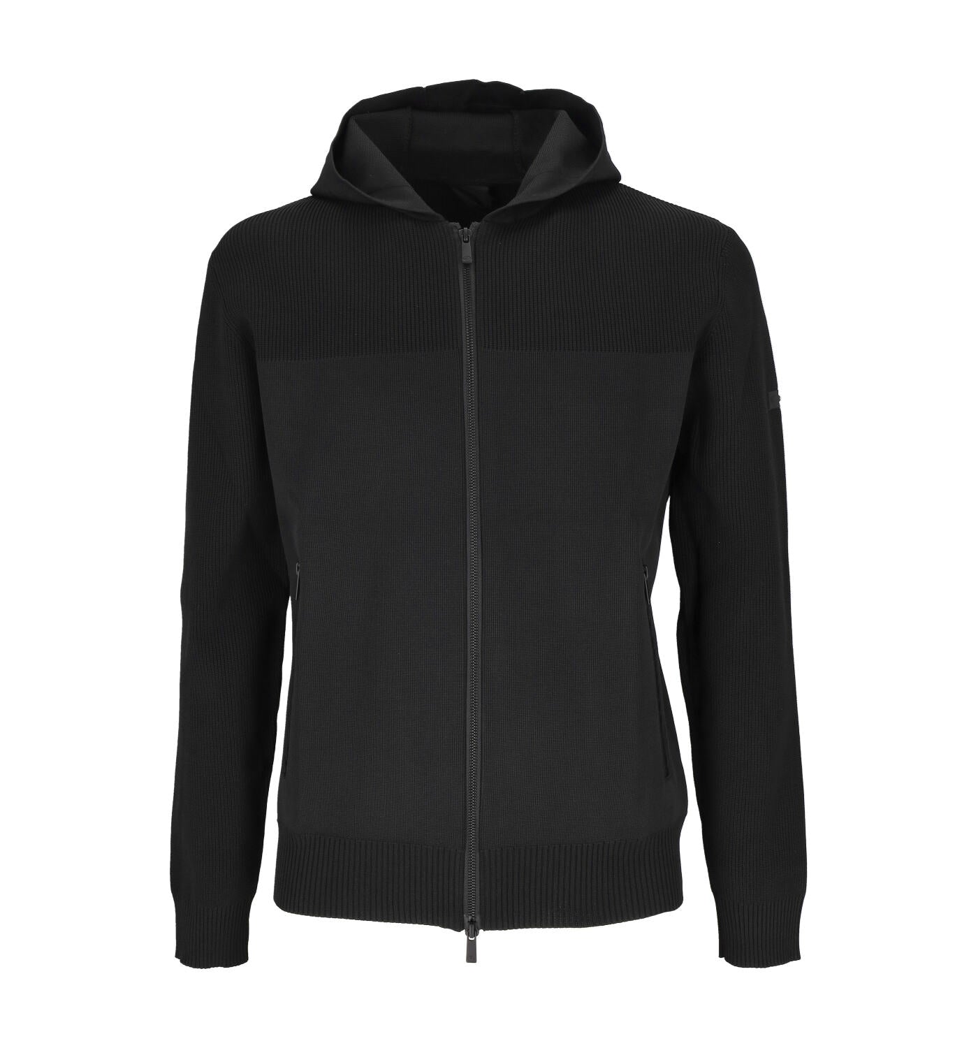 Felpa manica lunga con cappuccio e zip in lana .