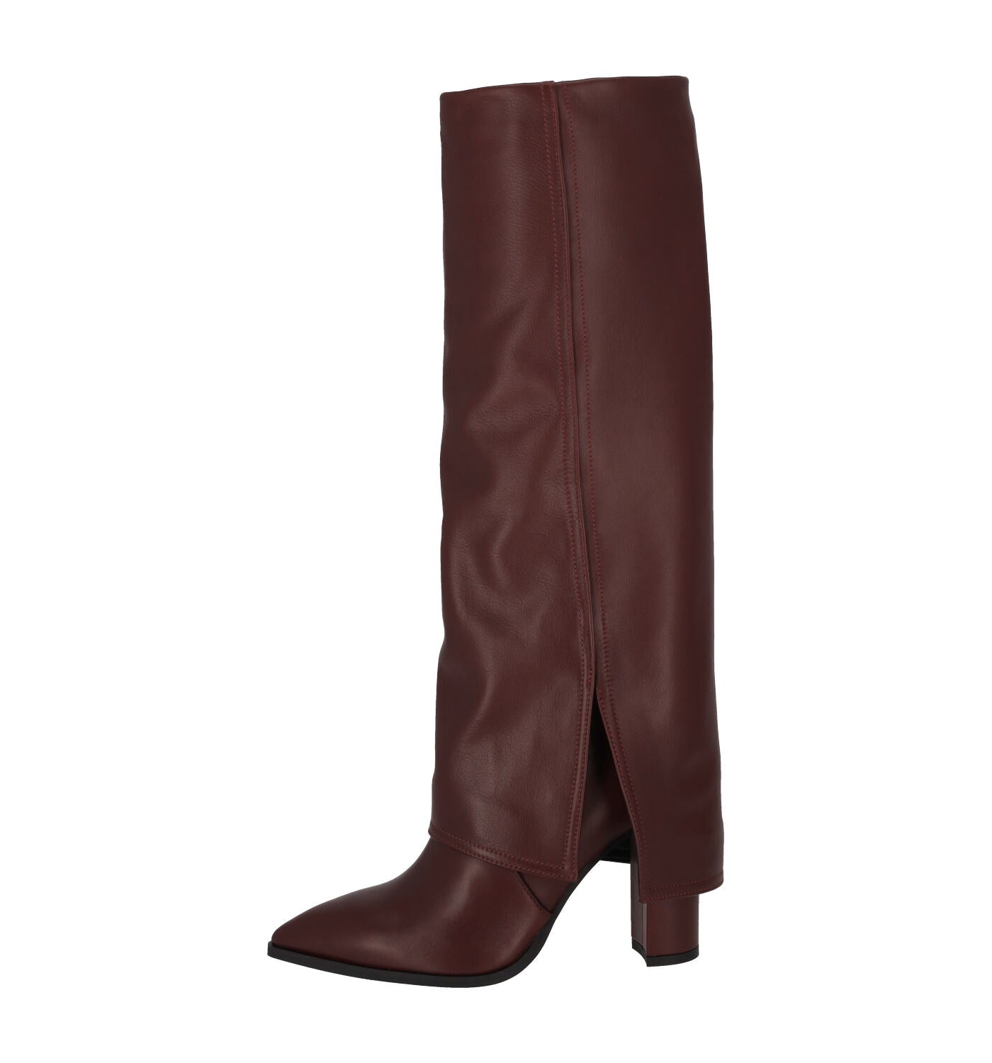 Stivale con risvolto in pelle con tacco largo altezza 9cm.