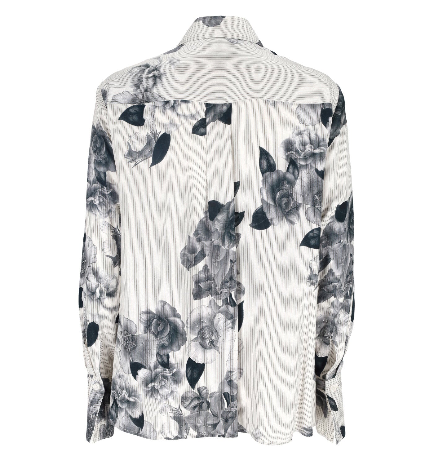 Camicia a fantasia righe e fiori , manica lunga con bottoni .