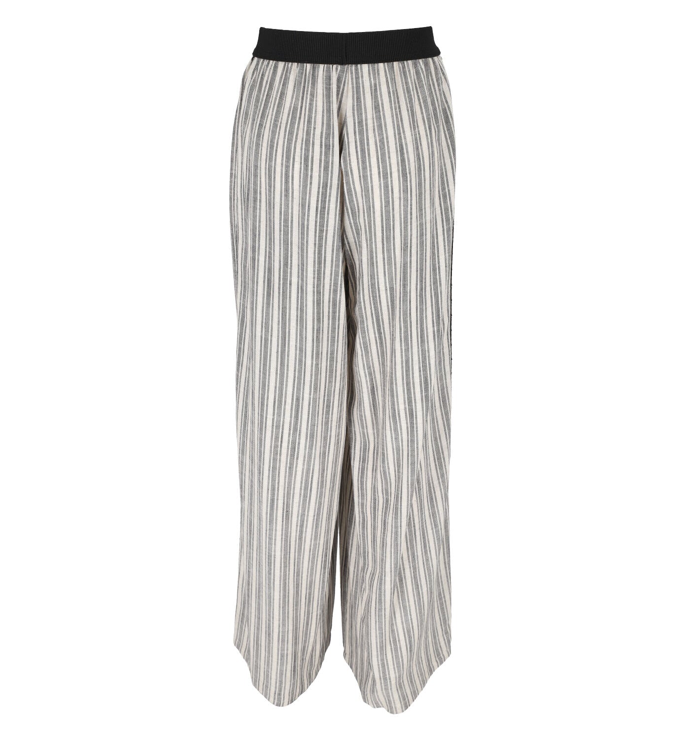 Pantalone a righe a palazzo in lino e viscosa con elastico in vita