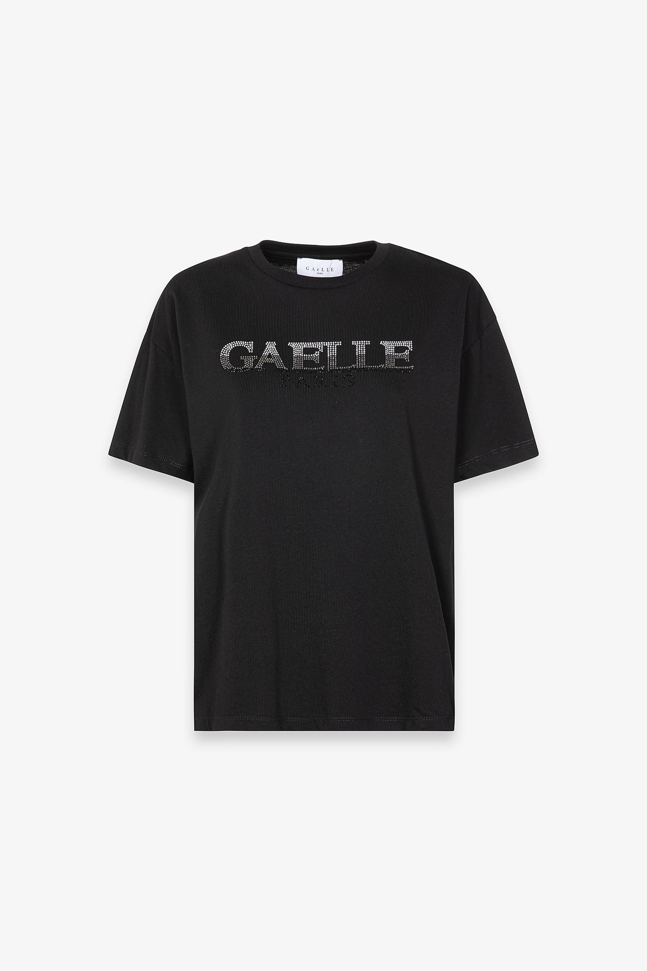 T-shirt paricollo mezza manica con logo in strass