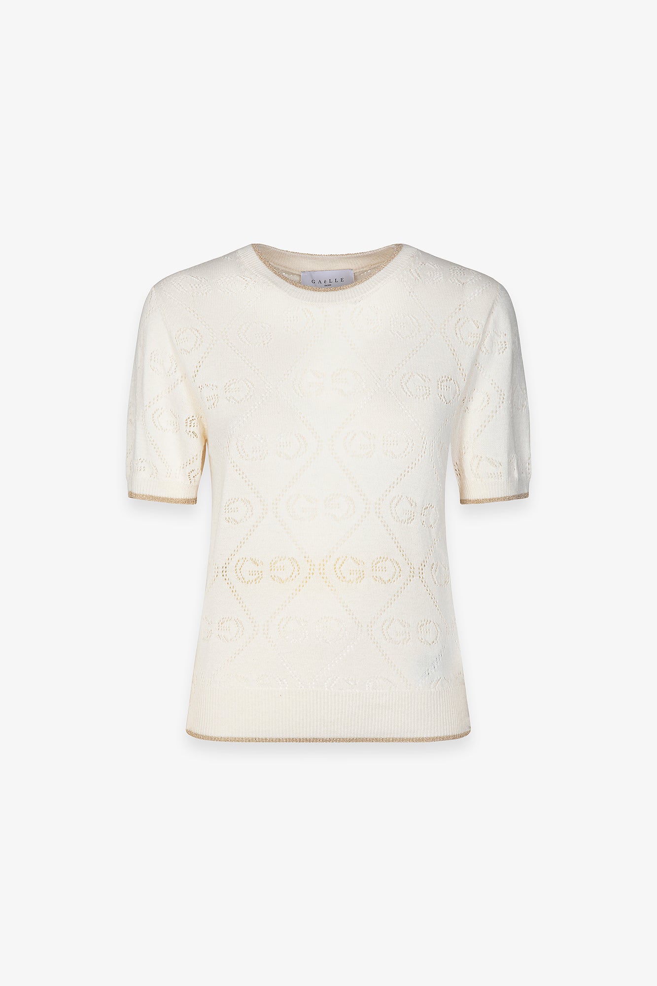 Maglia girocollo mezza manica in maglia traforata