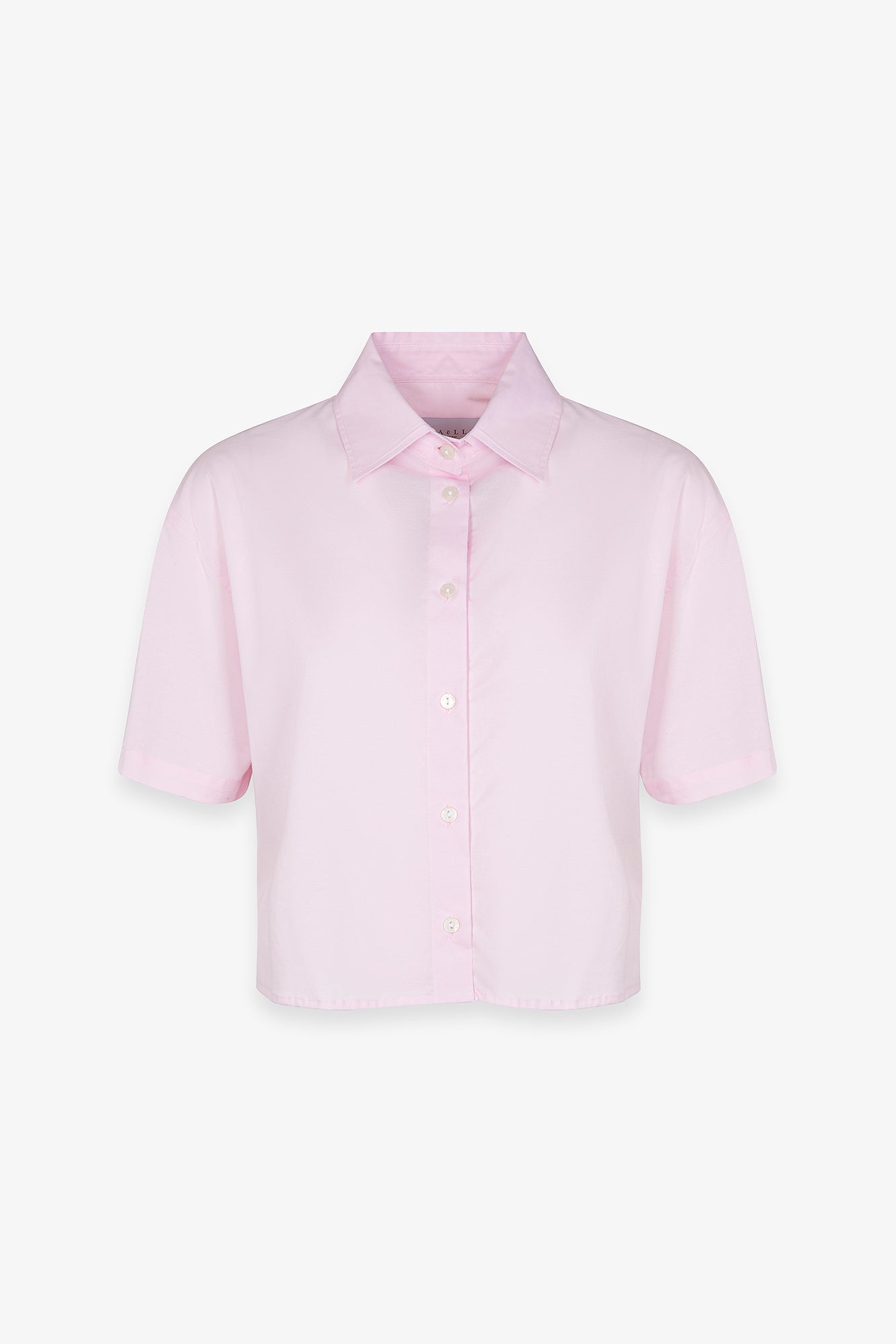 Camicia corta mezza manica in popeline di cotone con logo in strass sul retro