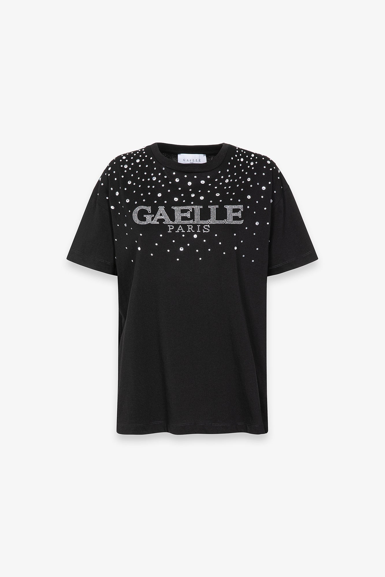 T-shirt paricollo mezza manica con logo in swarovski