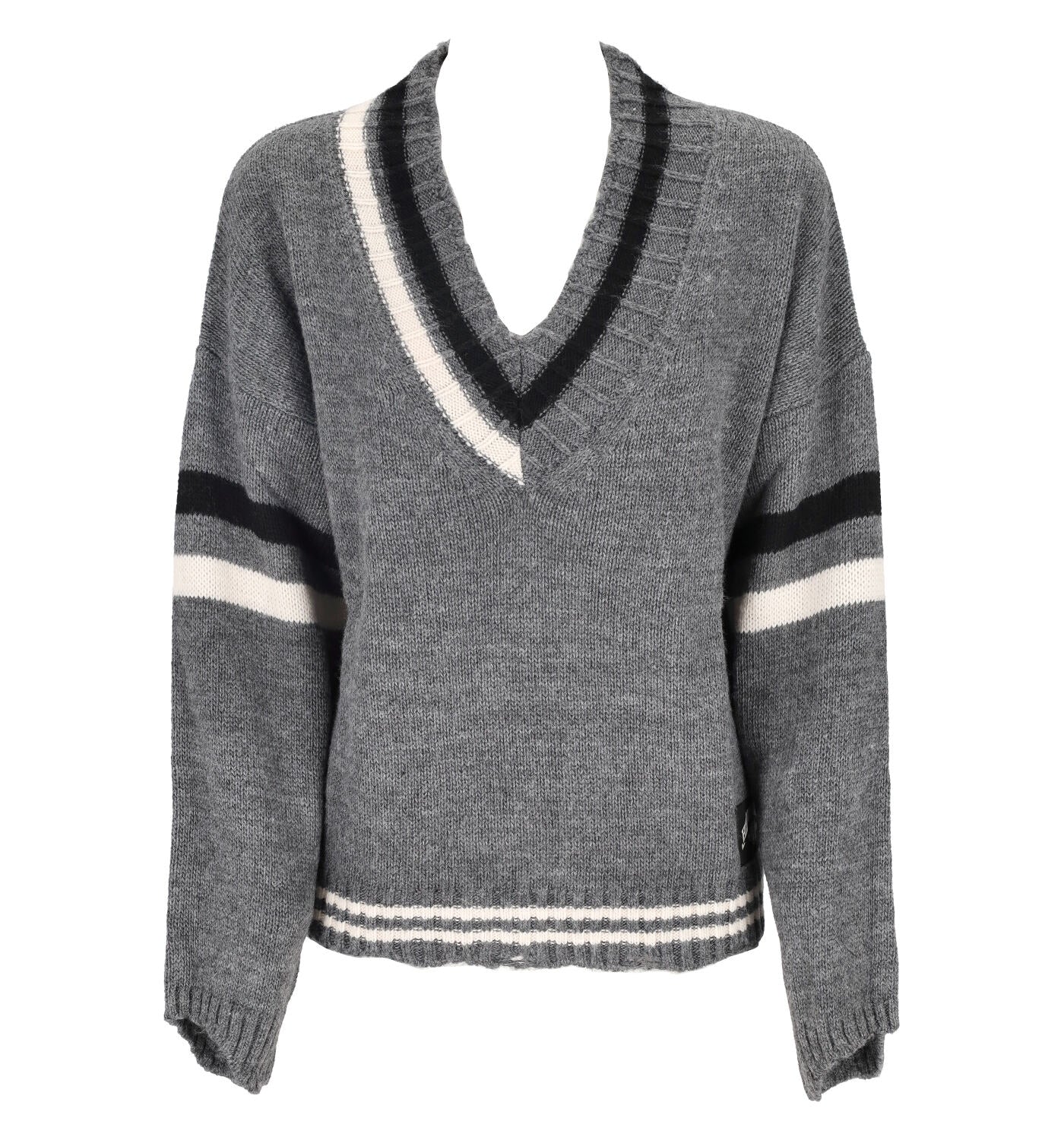 Maglione scollo a v con righe