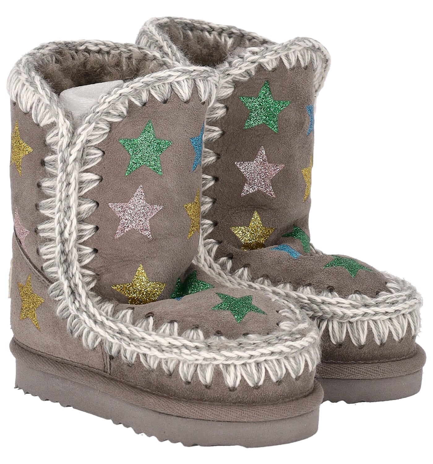 Stivaletto in camoscio con stelle glitterate , interno in montone